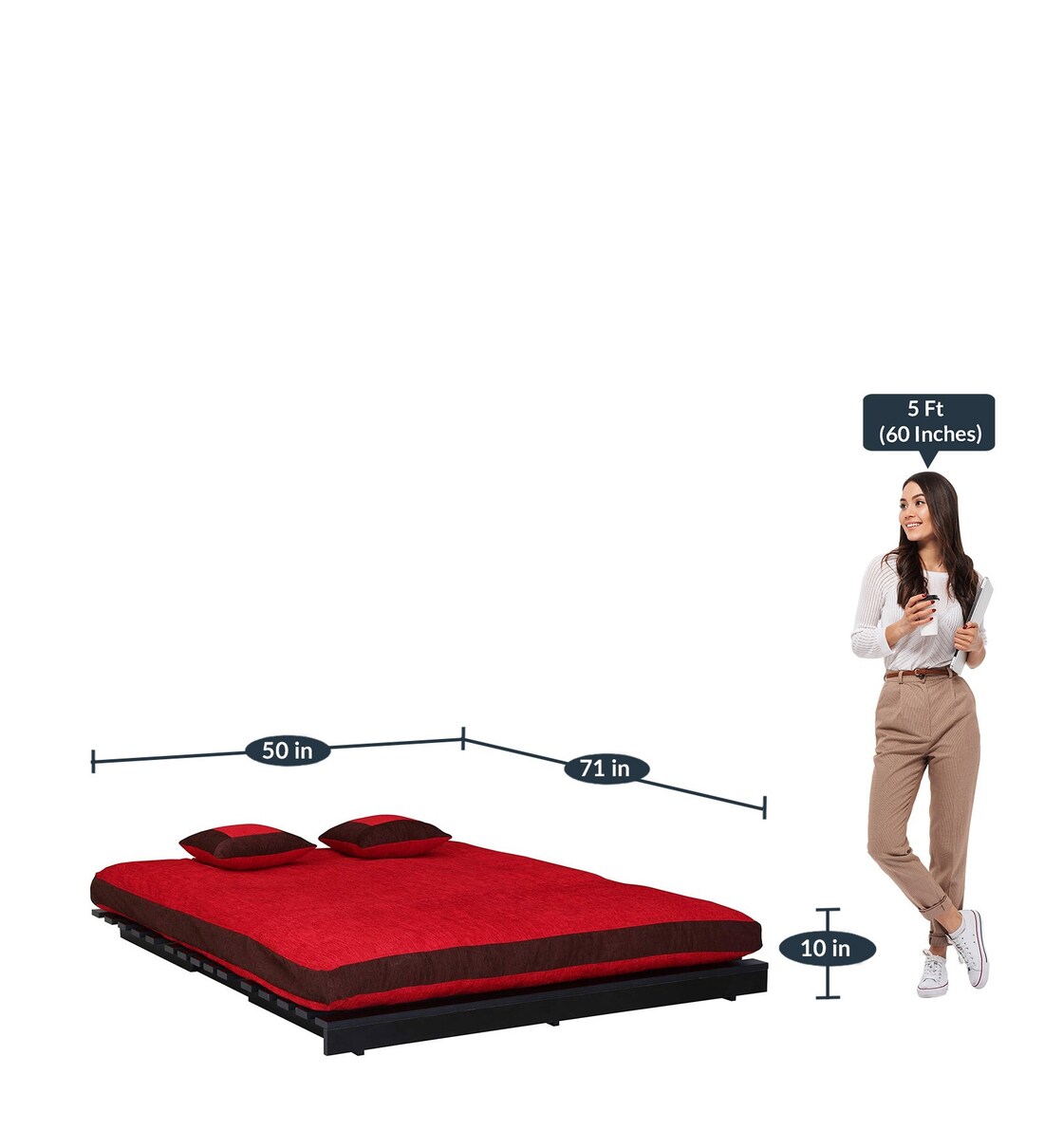 Buy Rille Double Futon in Red Colour with Mattress by Auspicious Home