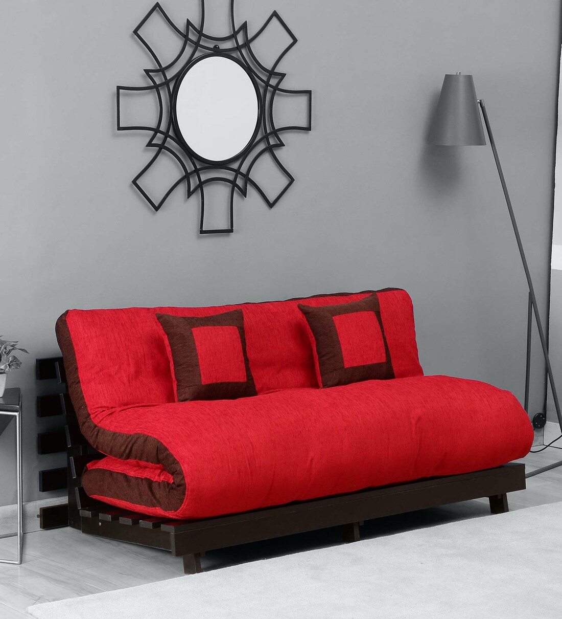 Buy Rille Double Futon with Mattress in Red Colour by Auspicious Home