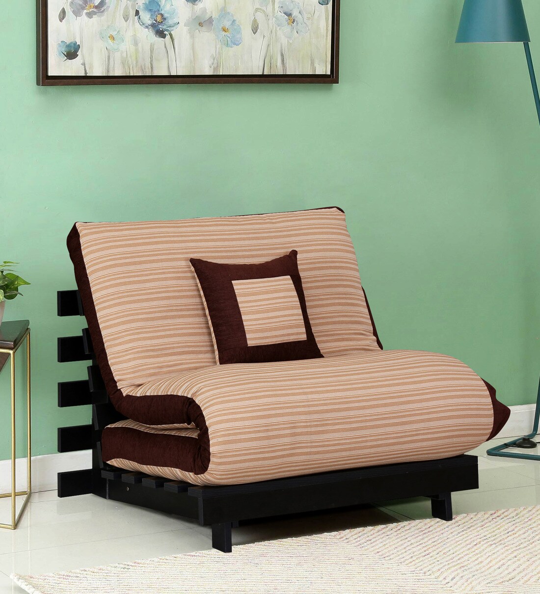 Buy Rille Single Futon with Mattress in Beige Colour by Auspicious Home