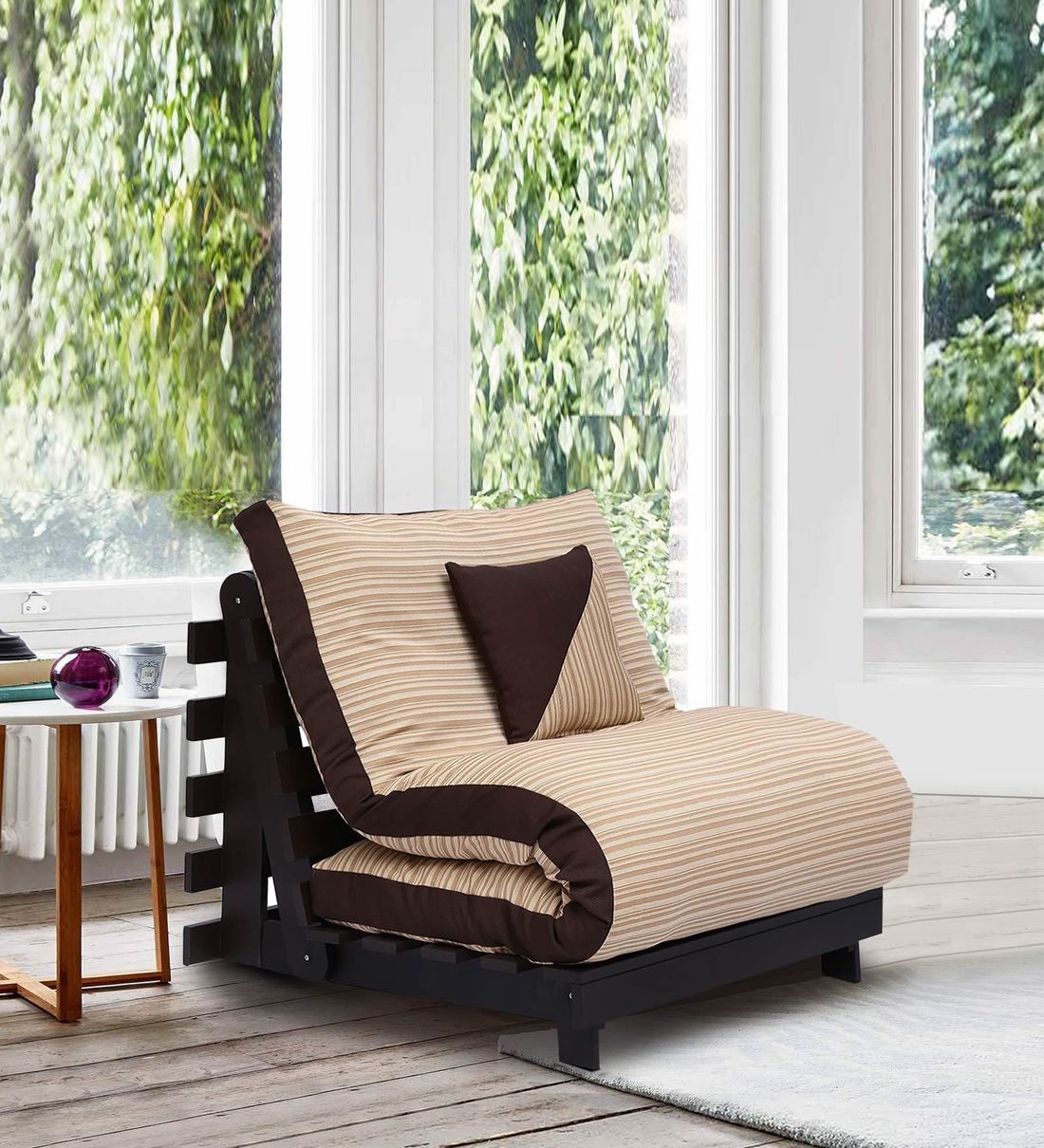 Buy Rille Single Futon with Mattress In Beige Colour By Auspicious Home