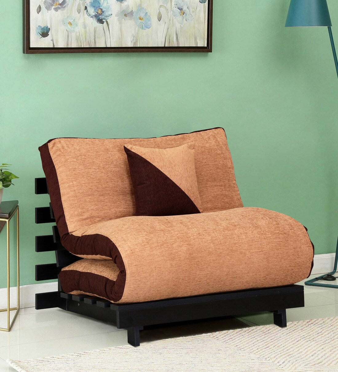 Buy Rille Single Futon with Mattress in Brown Colour by Auspicious Home