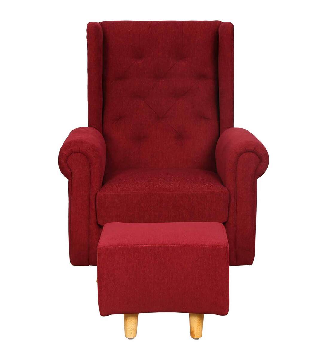 Buy Toulone Fabric Wing Chair In Garnet Red Colour With Foot Stool Online Wing Chairs Wing