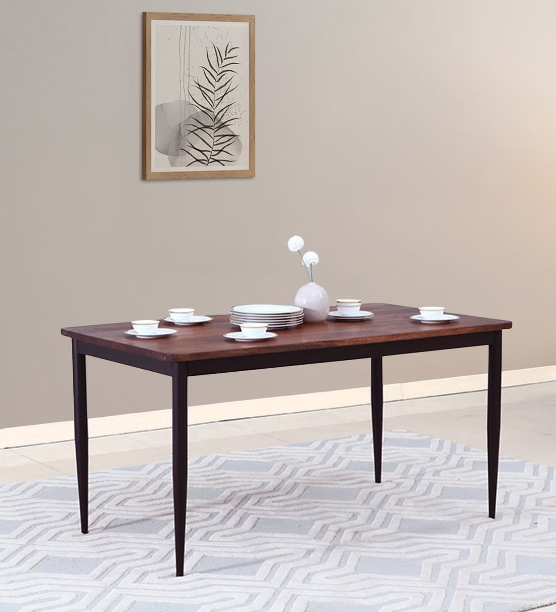 Buy Rio Metallic 6 Seater Dining Table In Scratch Resistant Brown
