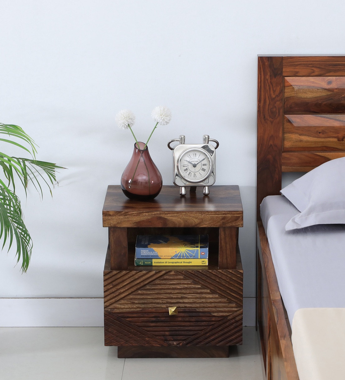 Buy Sencillo Sheesham Wood Lhs Bedside Table In Provincial Teak