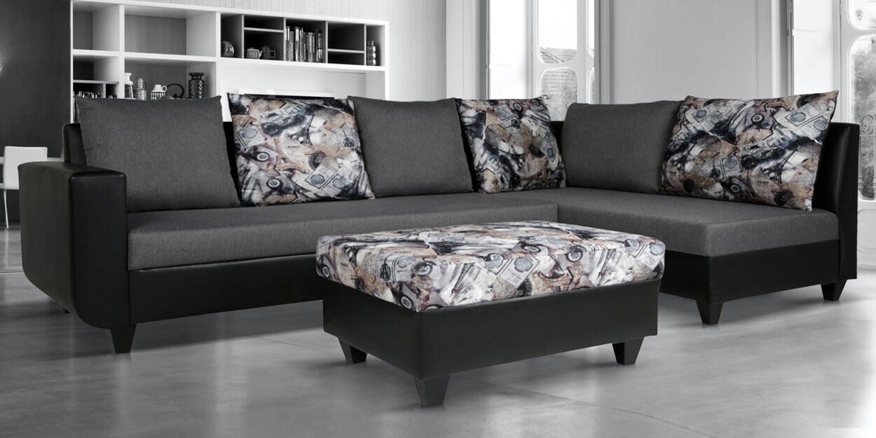 Buy Rio Fabric LHS Sectional Sofa in Grey & Black Colour with Coffee