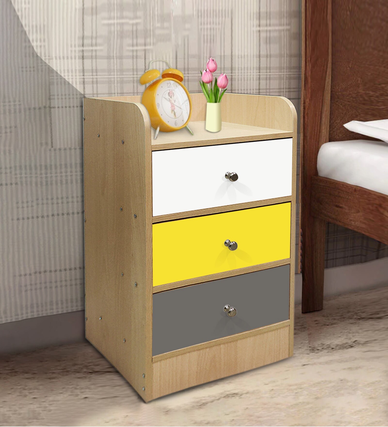 Rian Bedside Table in Multi Finish with Drawers Rian Bedside Table in Multi Finish with Drawers