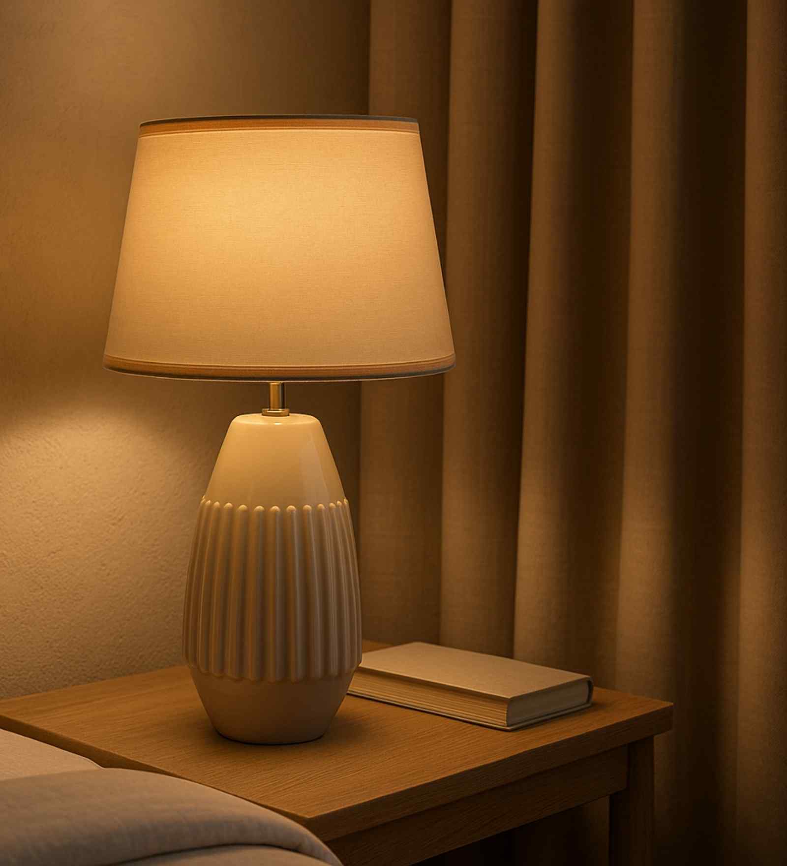 Ribbed Ceramic Table Lamp-Mocha