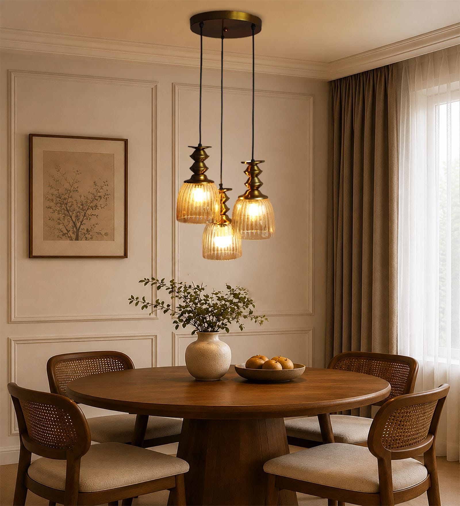 Ribbed Glass 3-Light Cluster Hanging Lamp