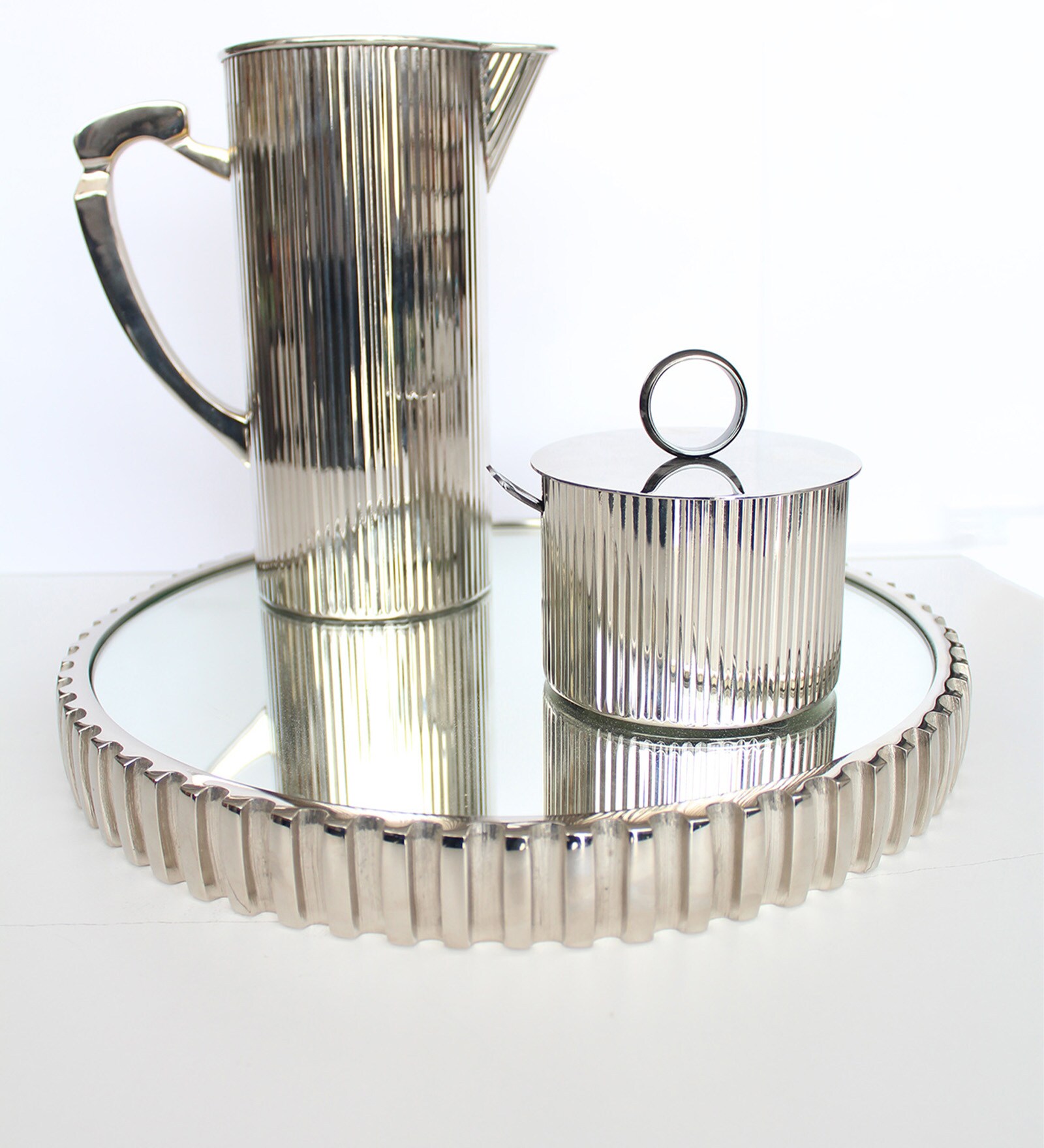 Ribbed Mirror Silver Aluminium Appetizer Platter