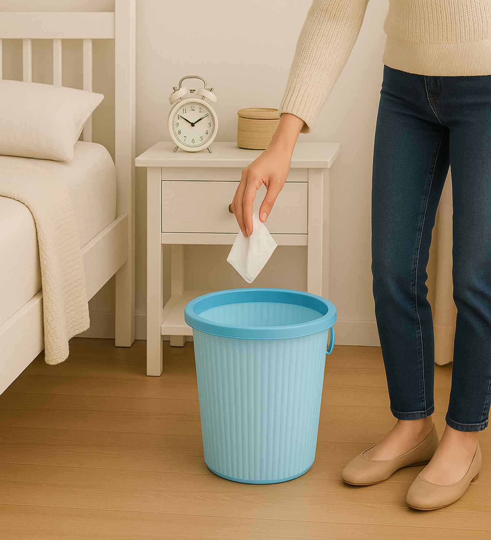 Blue Ribbed Plastic Dustbin