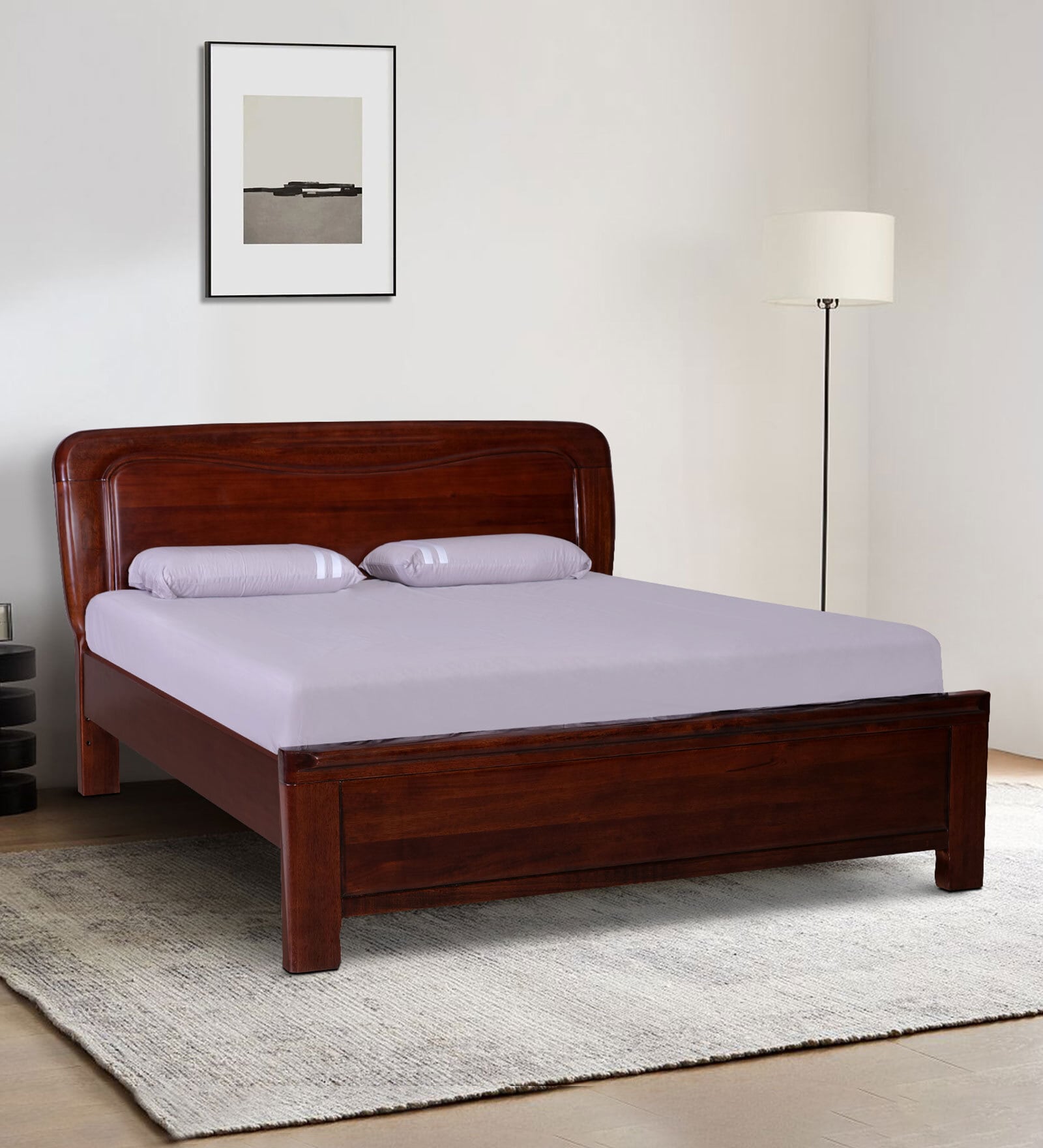 Ribca Solid Wood King Size Bed in Walnut Finish