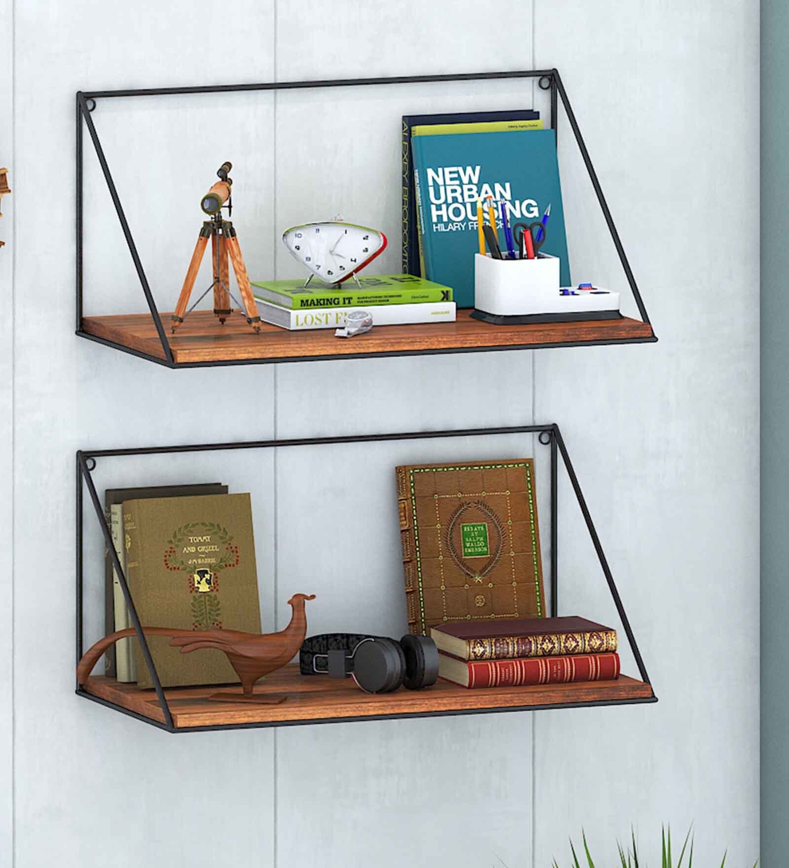 Buy Richard Wood & Metal Wall Shelf In Brown Set of 2 By Klaxon at 49