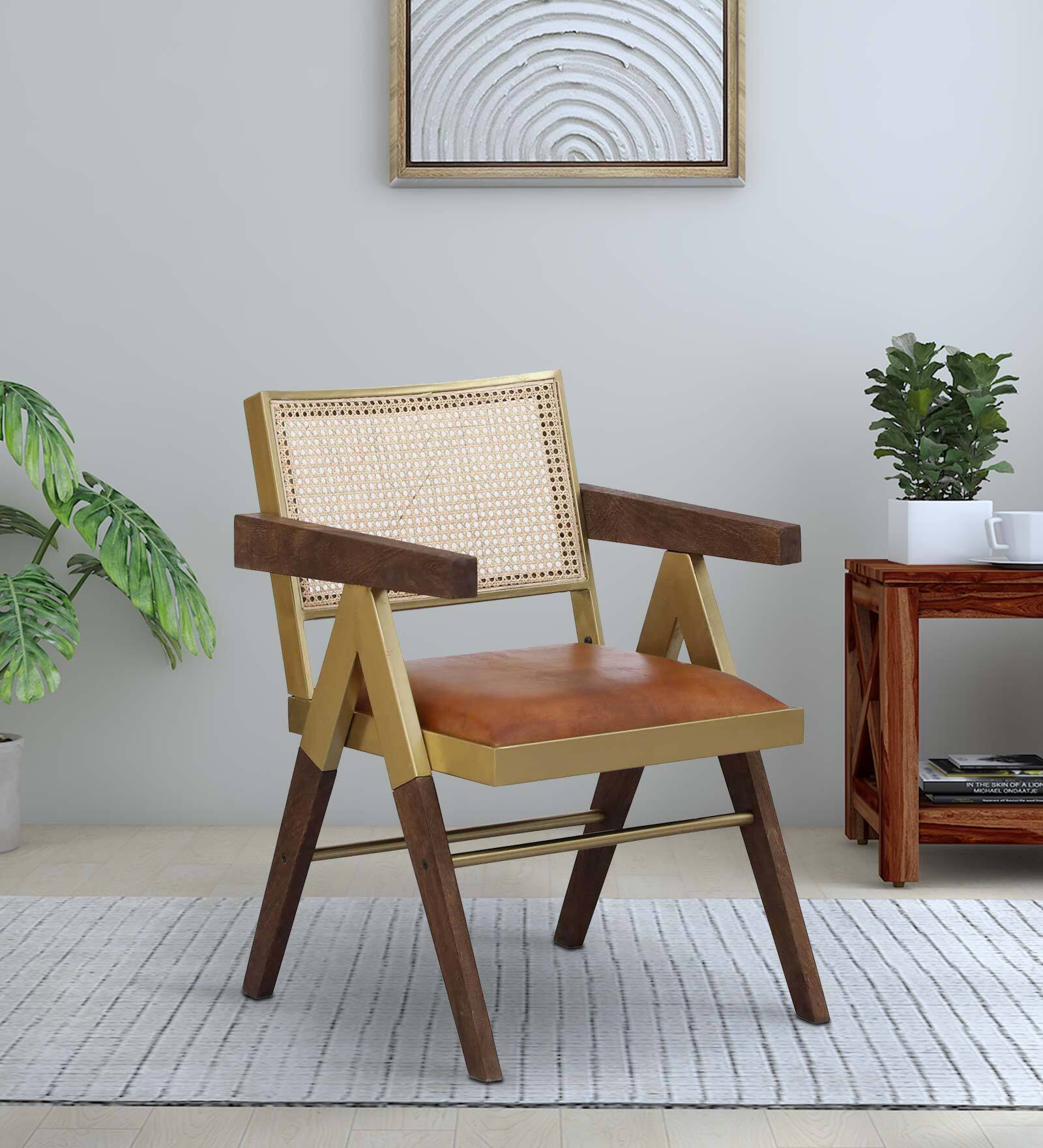 Richie Solid Wood Arm Chair In Walnut Finish