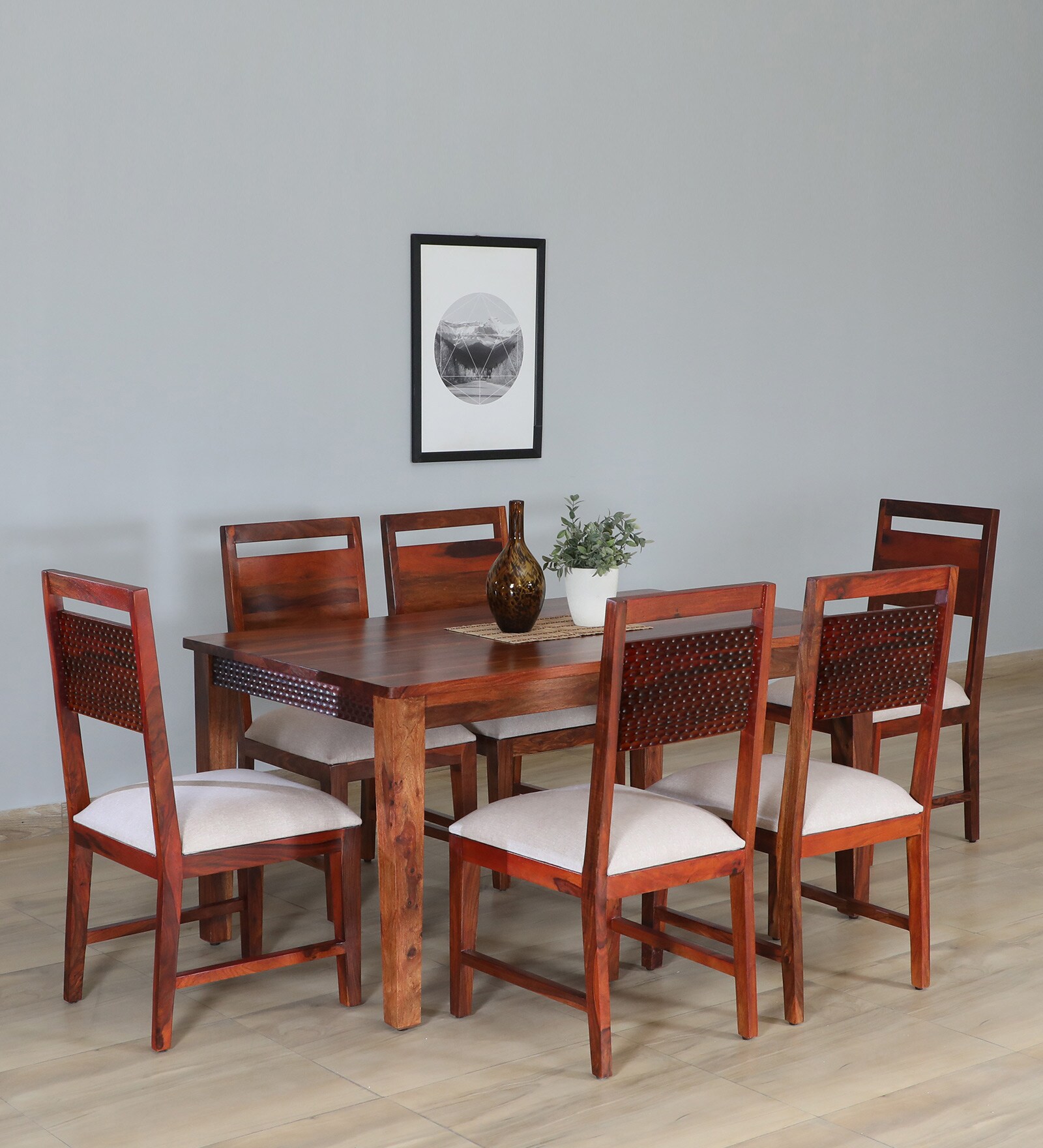 Richmond Sheesham Wood 6 Seater Dining Set In Honey Oak Finish