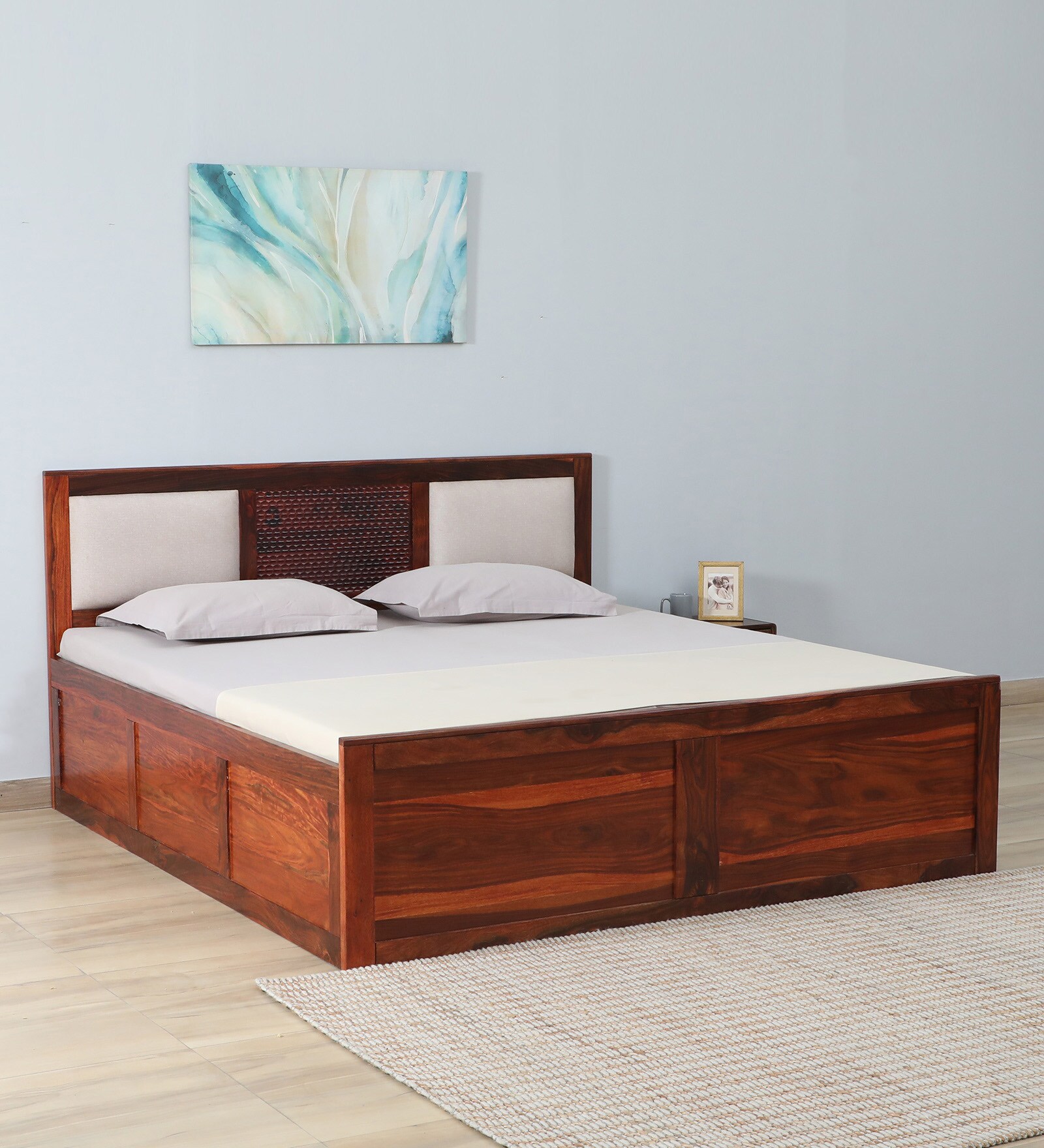 Richmond Sheesham Wood King Size Bed In Honey Oak Finish With Box Storage