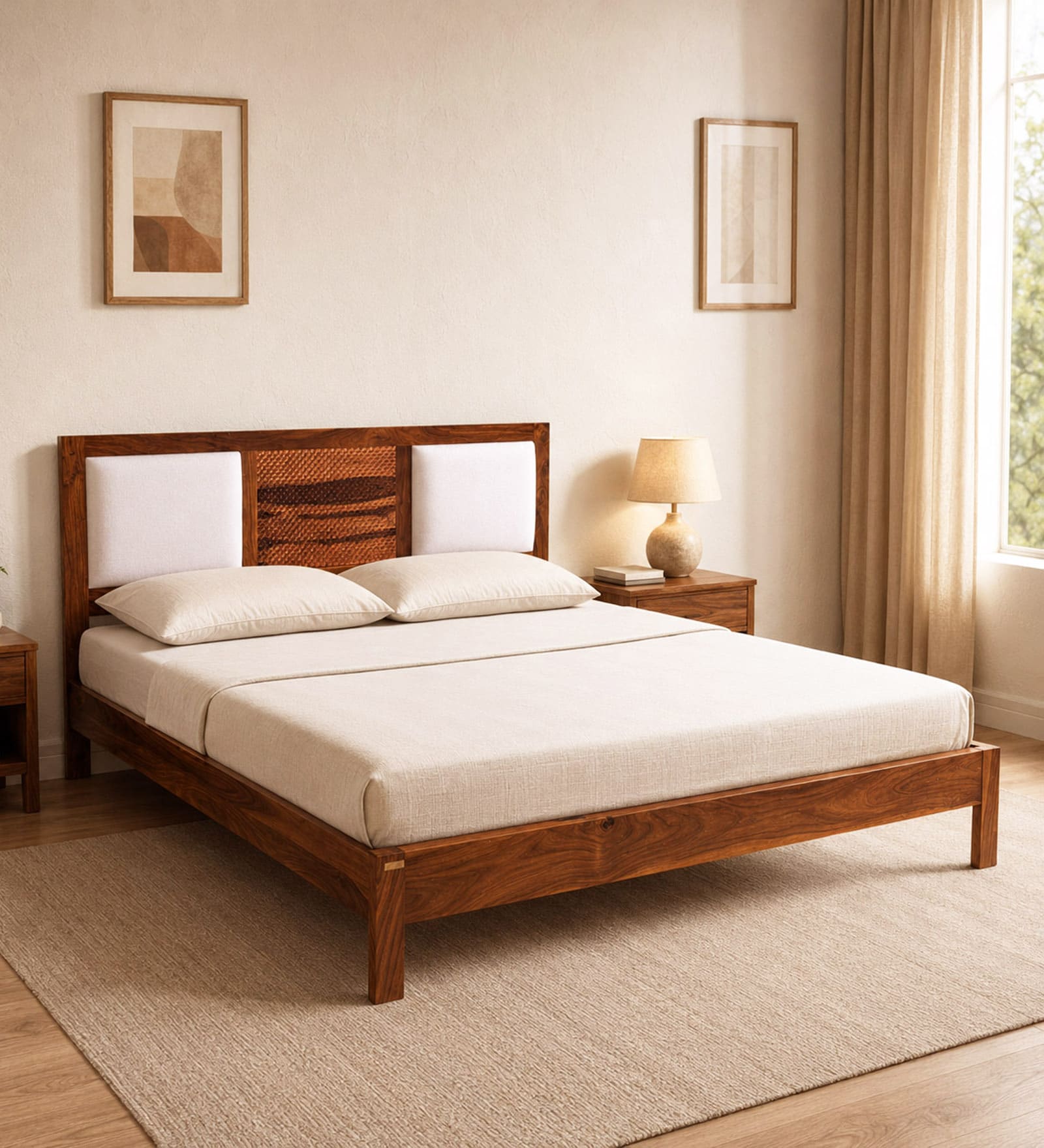 Richmond Sheesham Wood Queen Size Bed In Honey Oak Finish