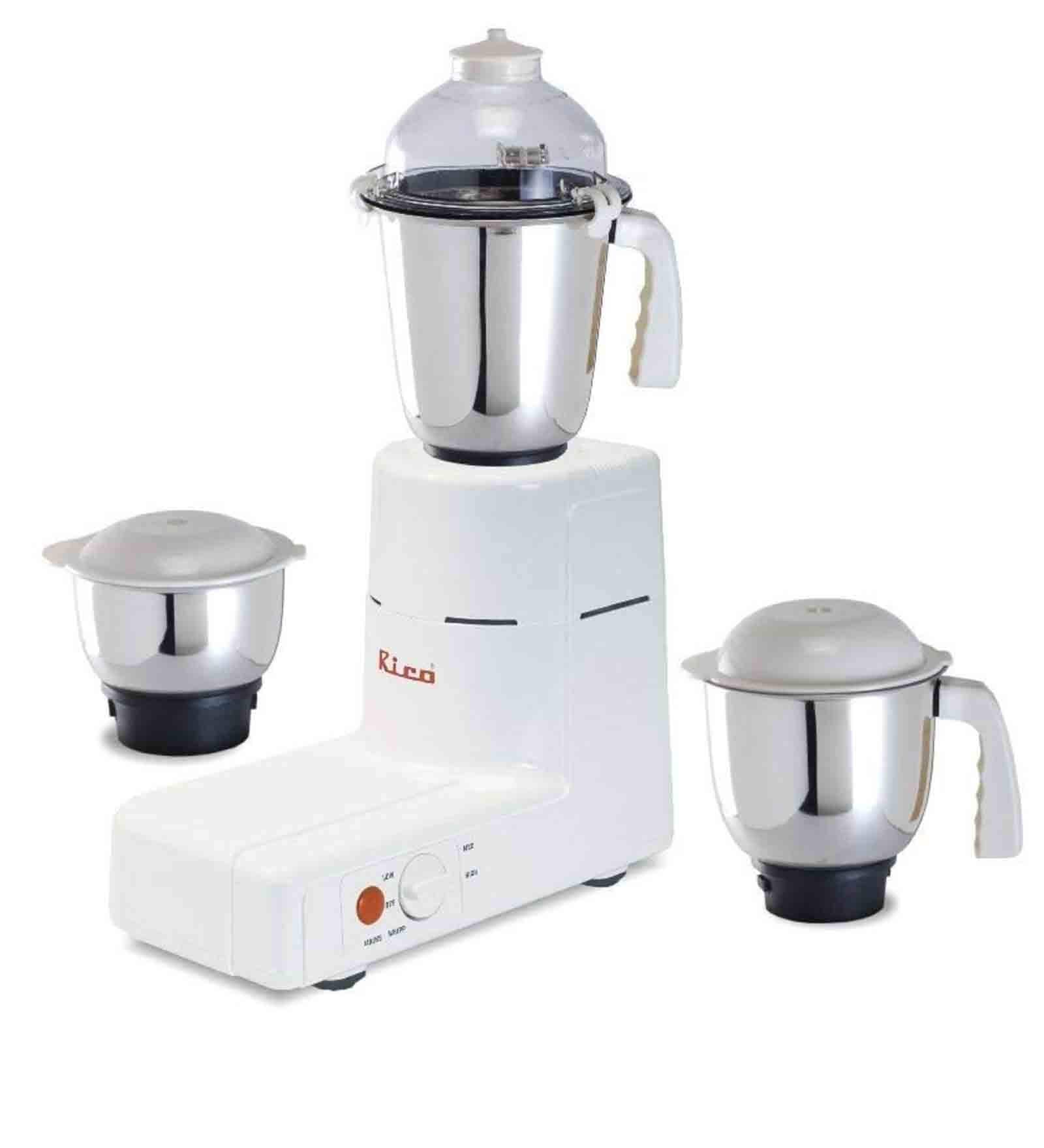 Rico MG828 Mixer Grinder with 100% Copper Motor and  3 Unbreakable Jar,650 Watt in White Colour