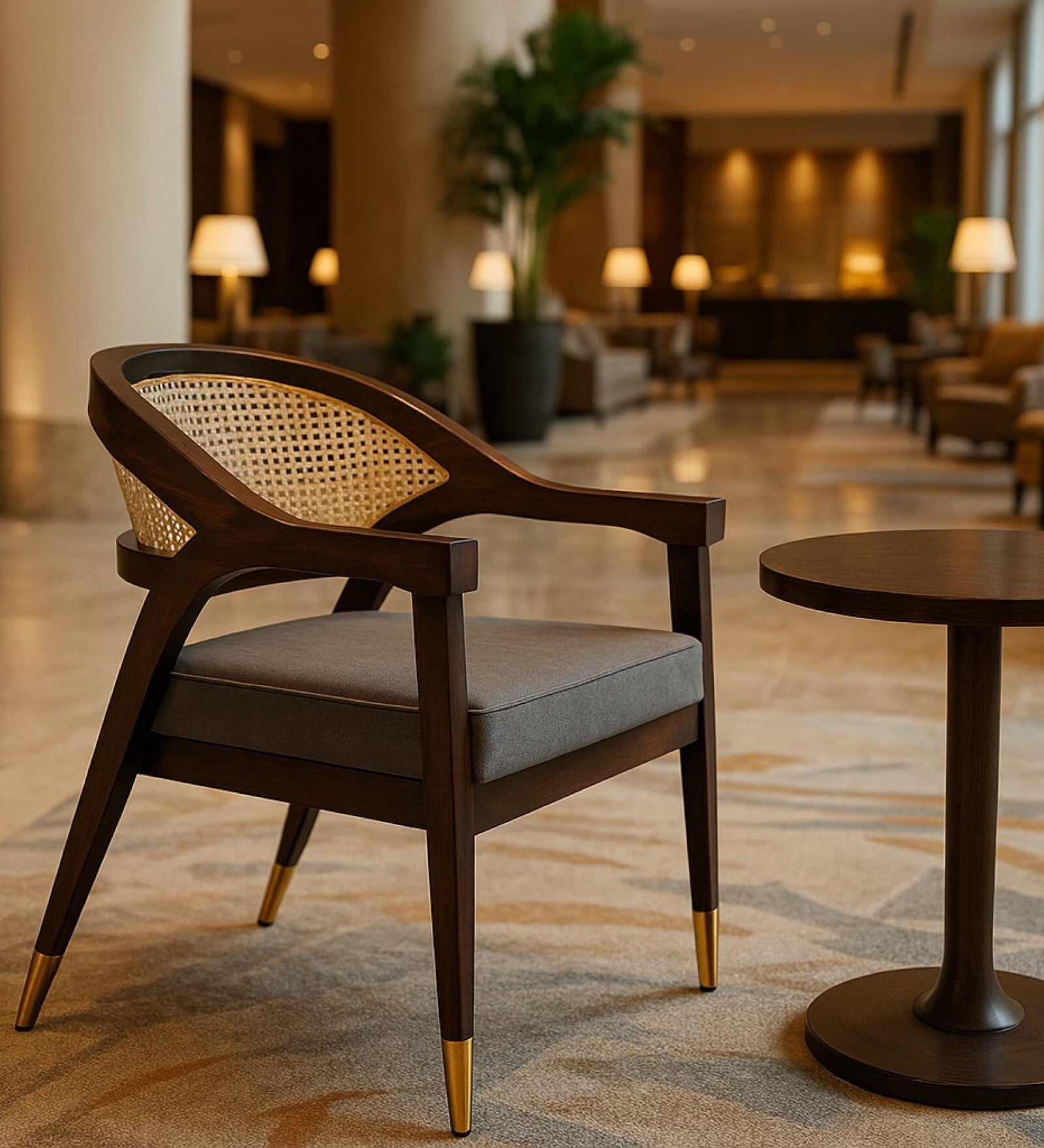 Riga Solid Wood Arm Chair in Borwn and Grey Finish