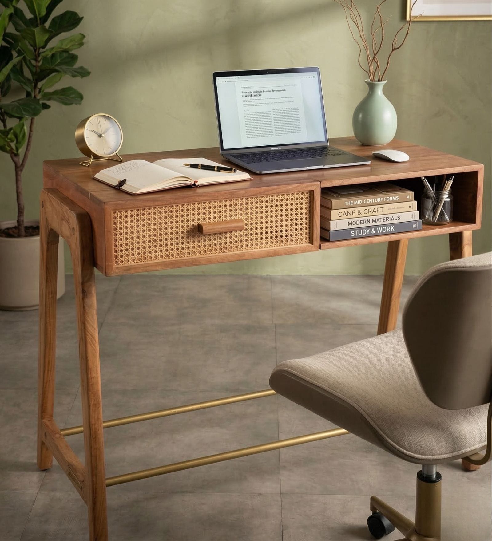 Right Angle Wood Study Table Natural Finish