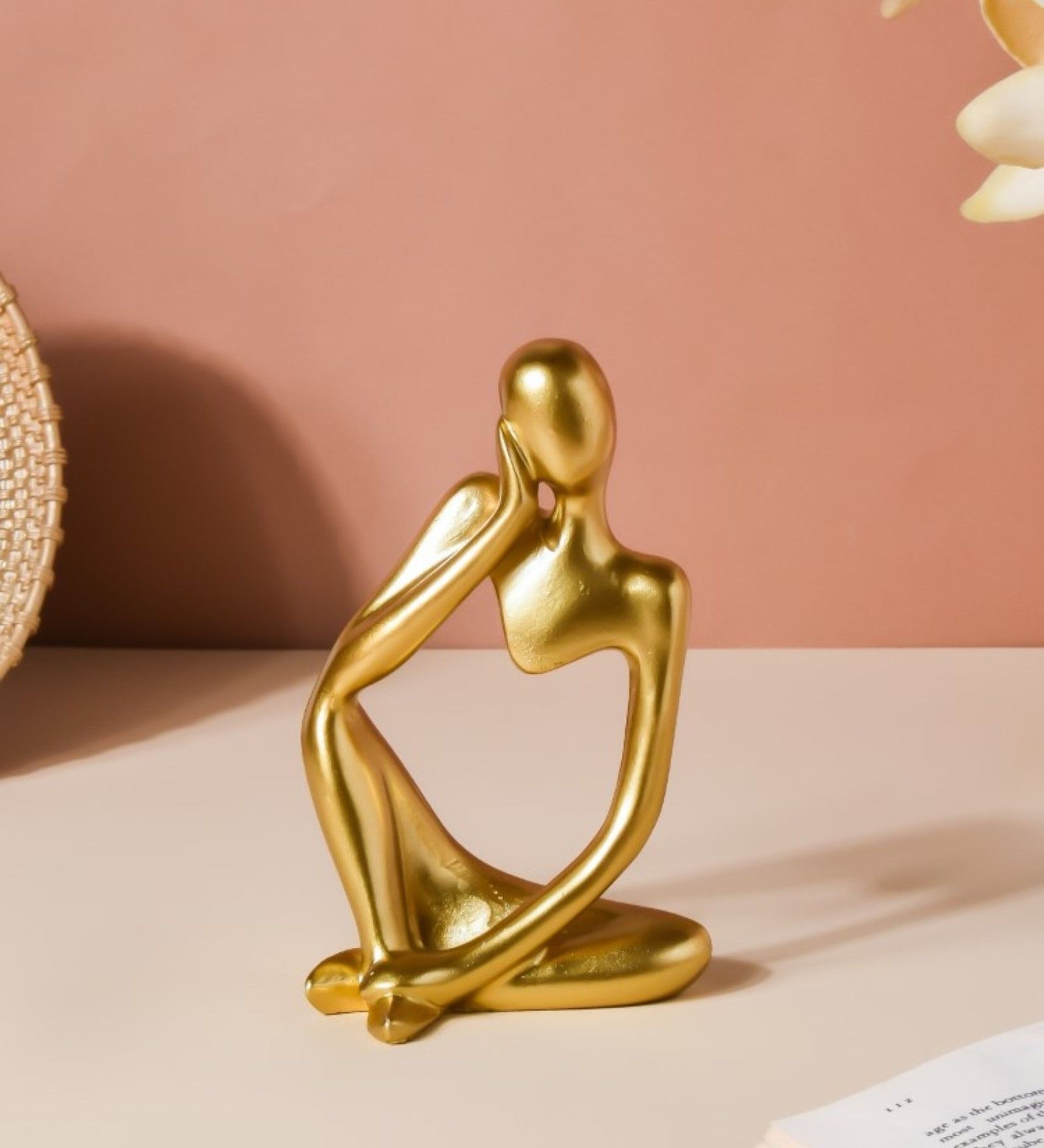 Right Hand Thinking Human Golden Artisanal Resin Sculpture Showpiece Right Hand Thinking Human Golden Artisanal Resin Sculpture Showpiece