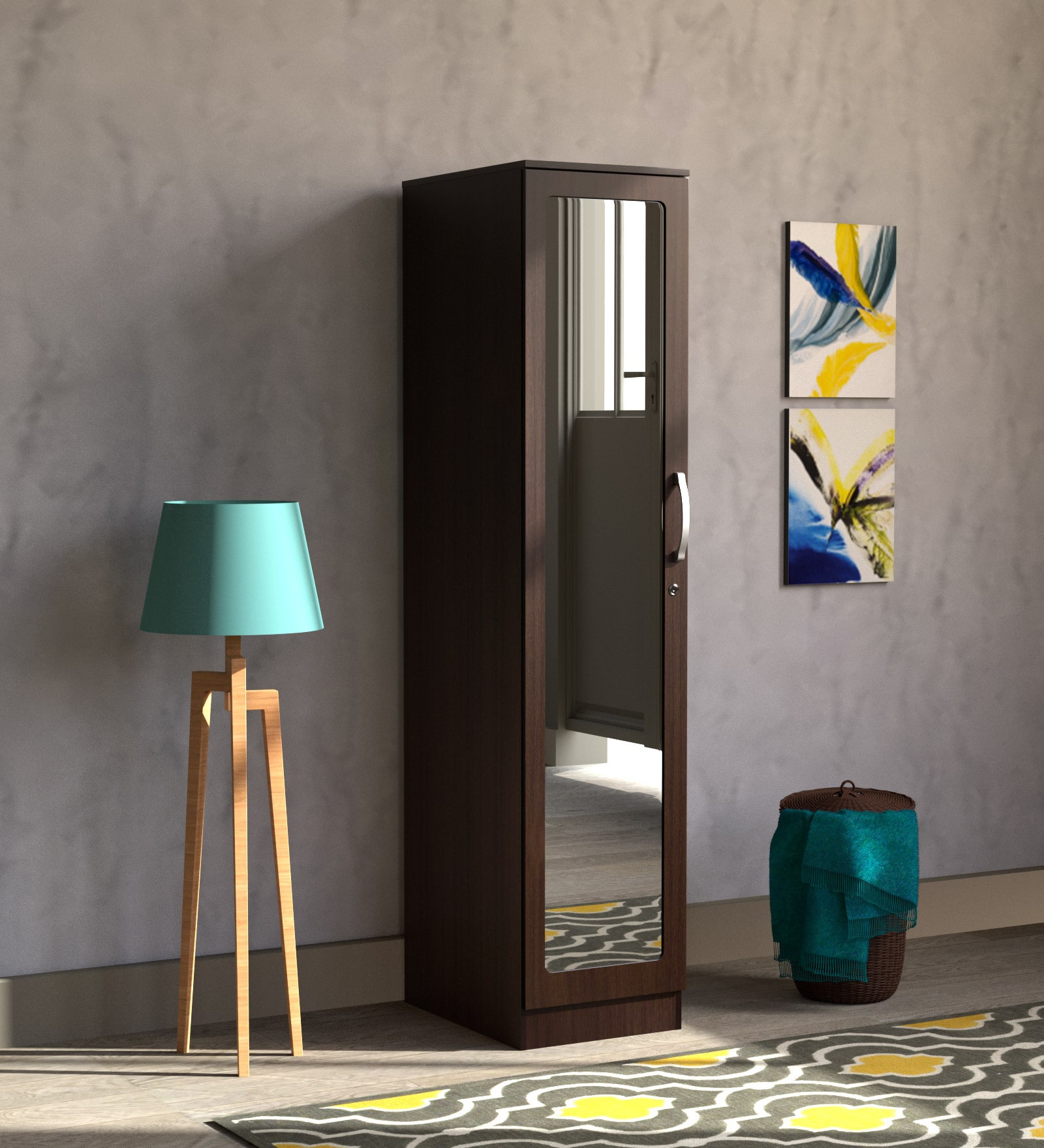 Rikotu 1 Door Wardrobe in Wenge Finish with Mirror