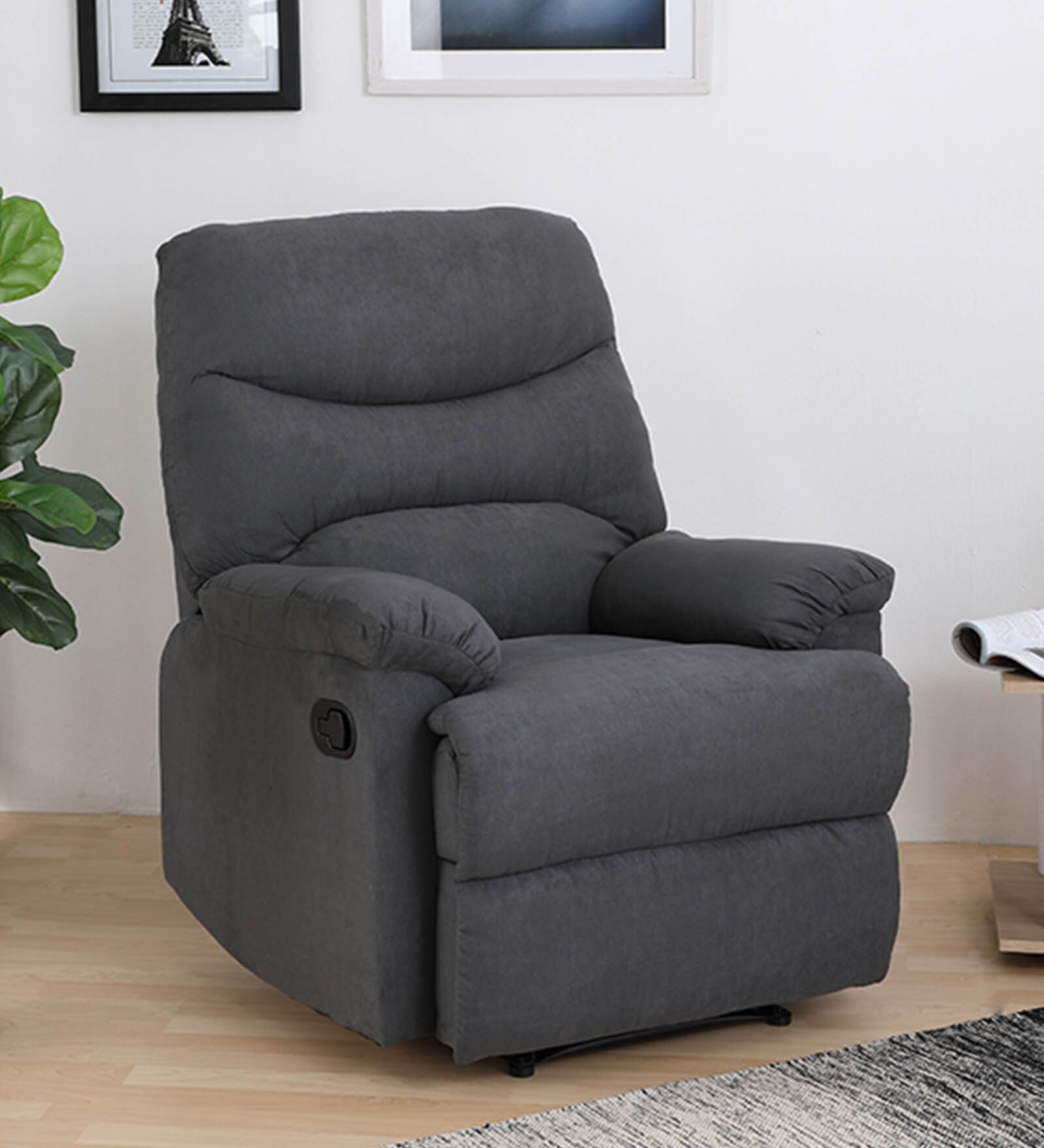 Riley Fabric 1 Seater Manual Recliner In Grey Colour