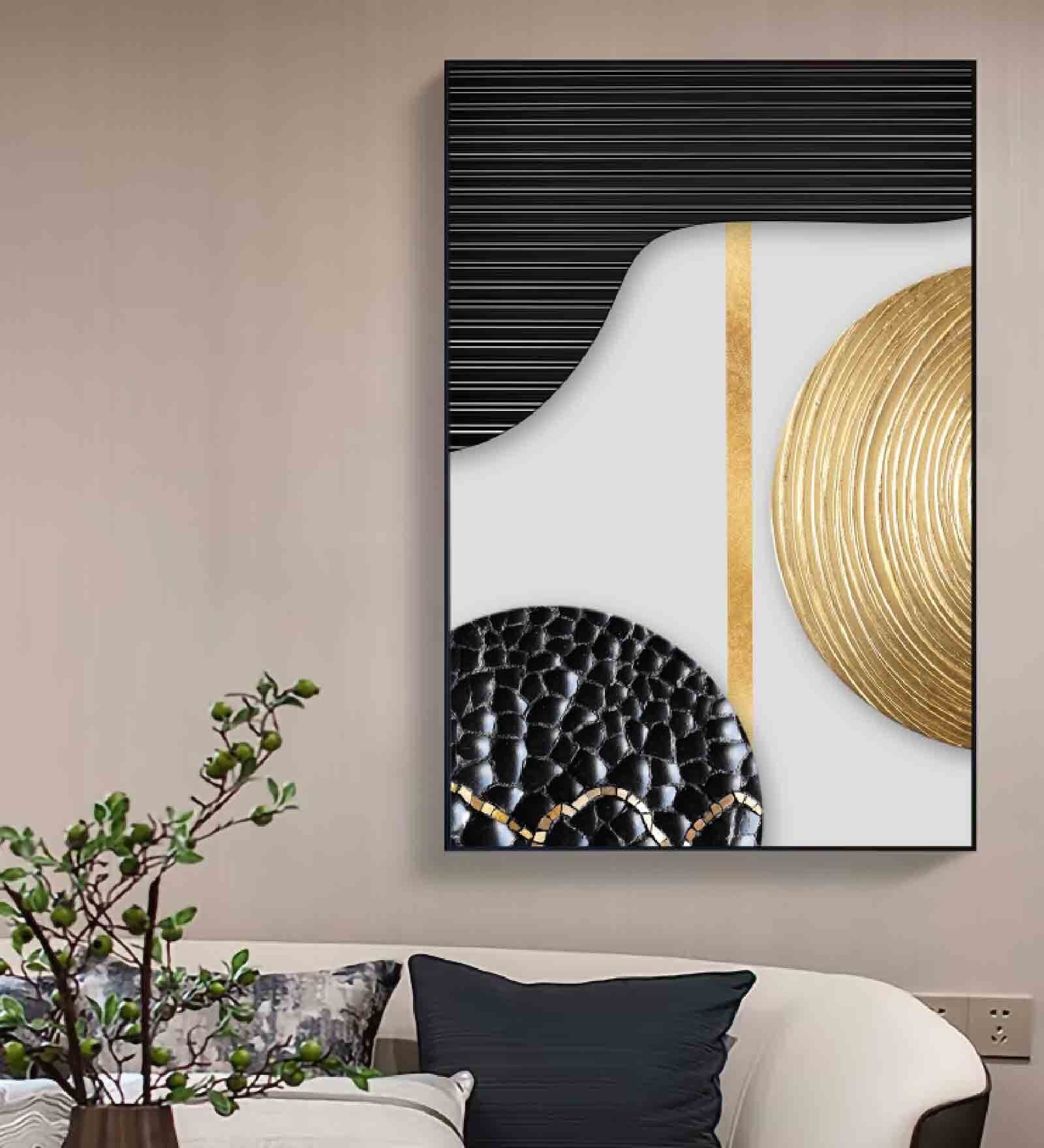 Ring Radial Lines Multicolour Engineered Wood Framed Canvas Wall Painting