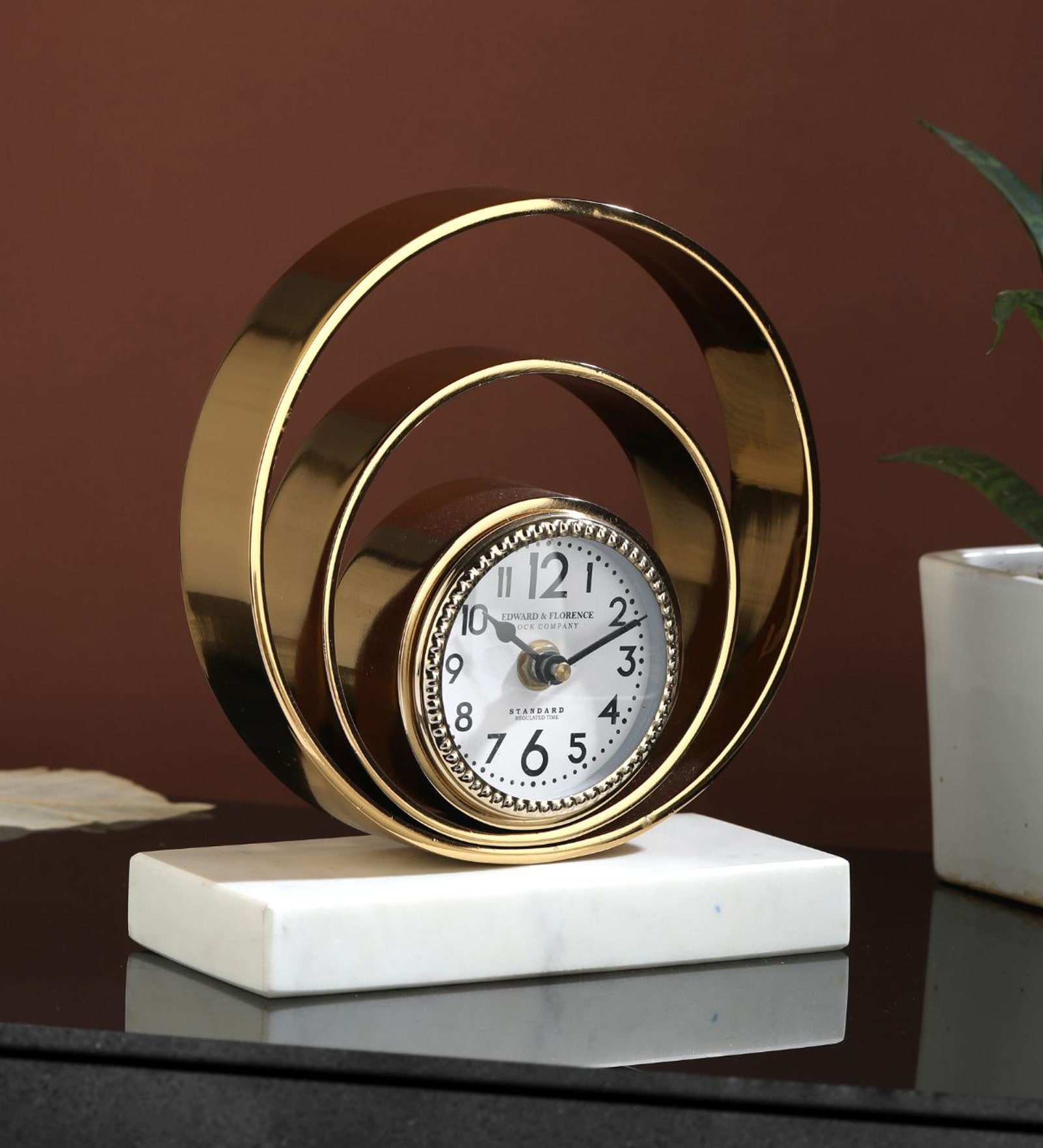Rings Of Saturn Gold Aluminium Table Clock