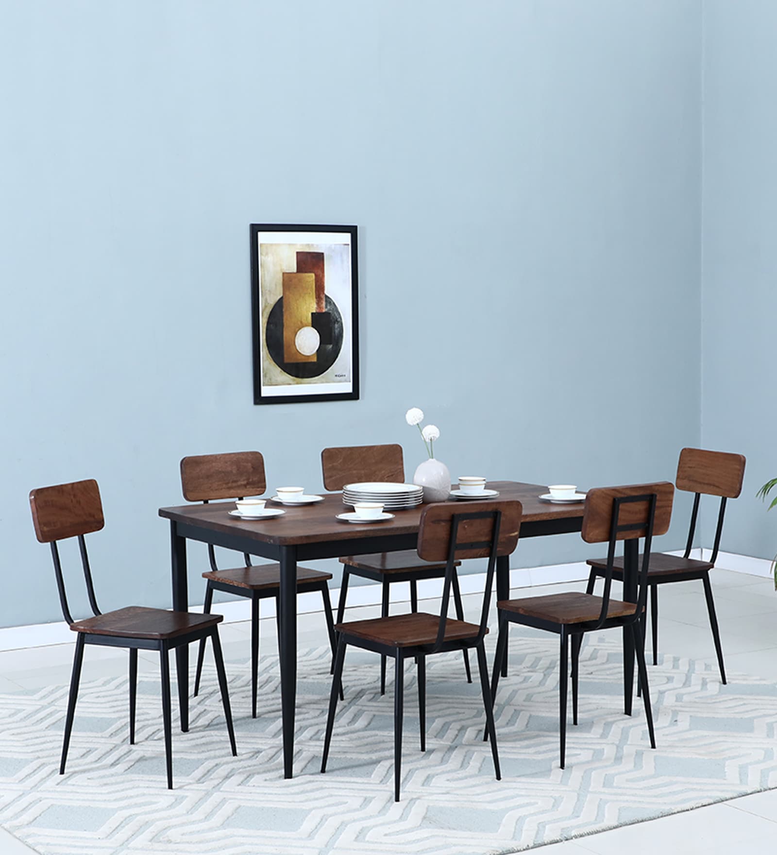 Rio Metal 6 Seater Dining Set In Scratch Resistant Brown & Black Finish Rio Metal 6 Seater Dining Set In Scratch Resistant Brown & Black Finish