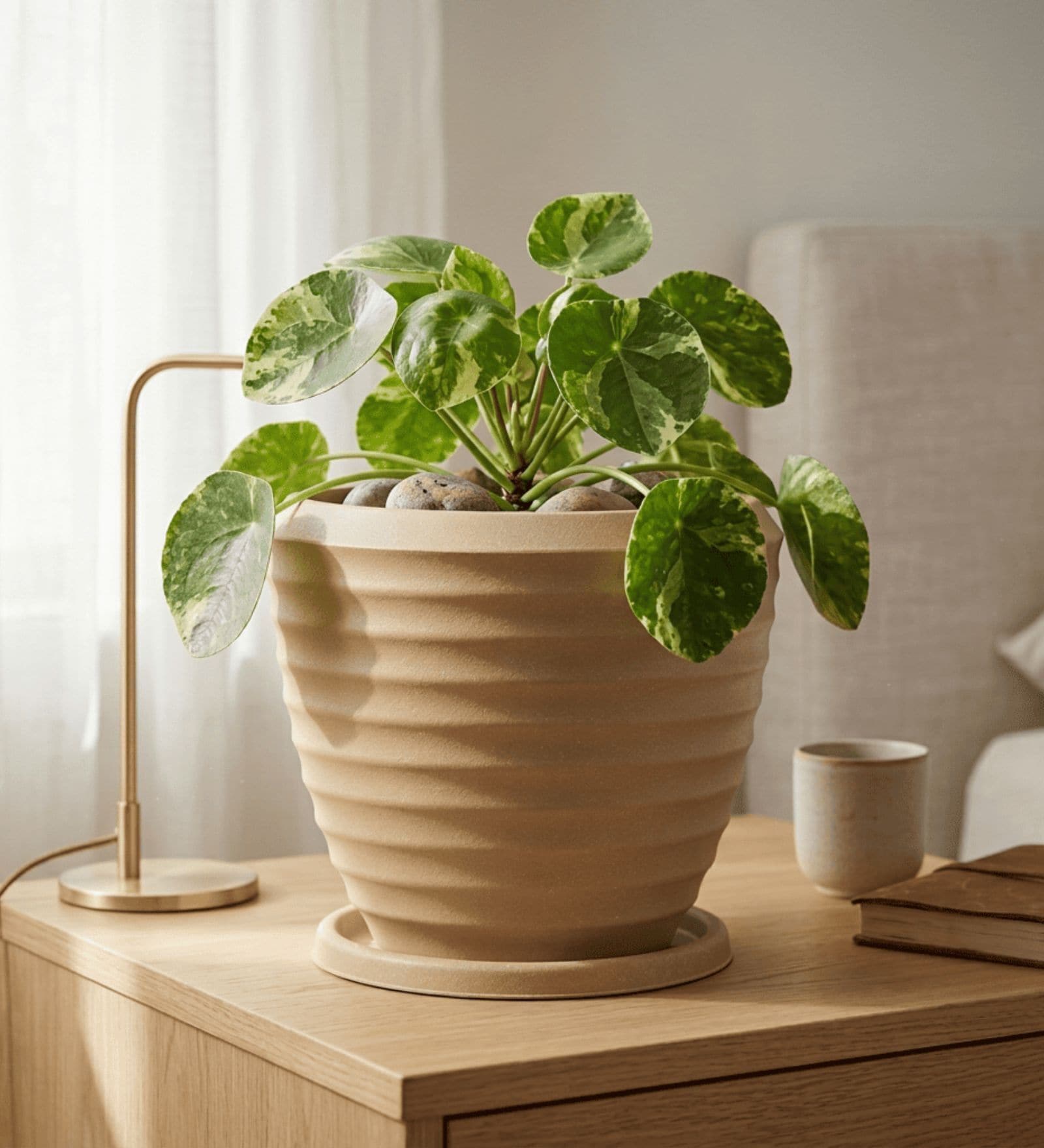 RIO Beige 12 Inch German Polymer Round Plant Container With Saucer