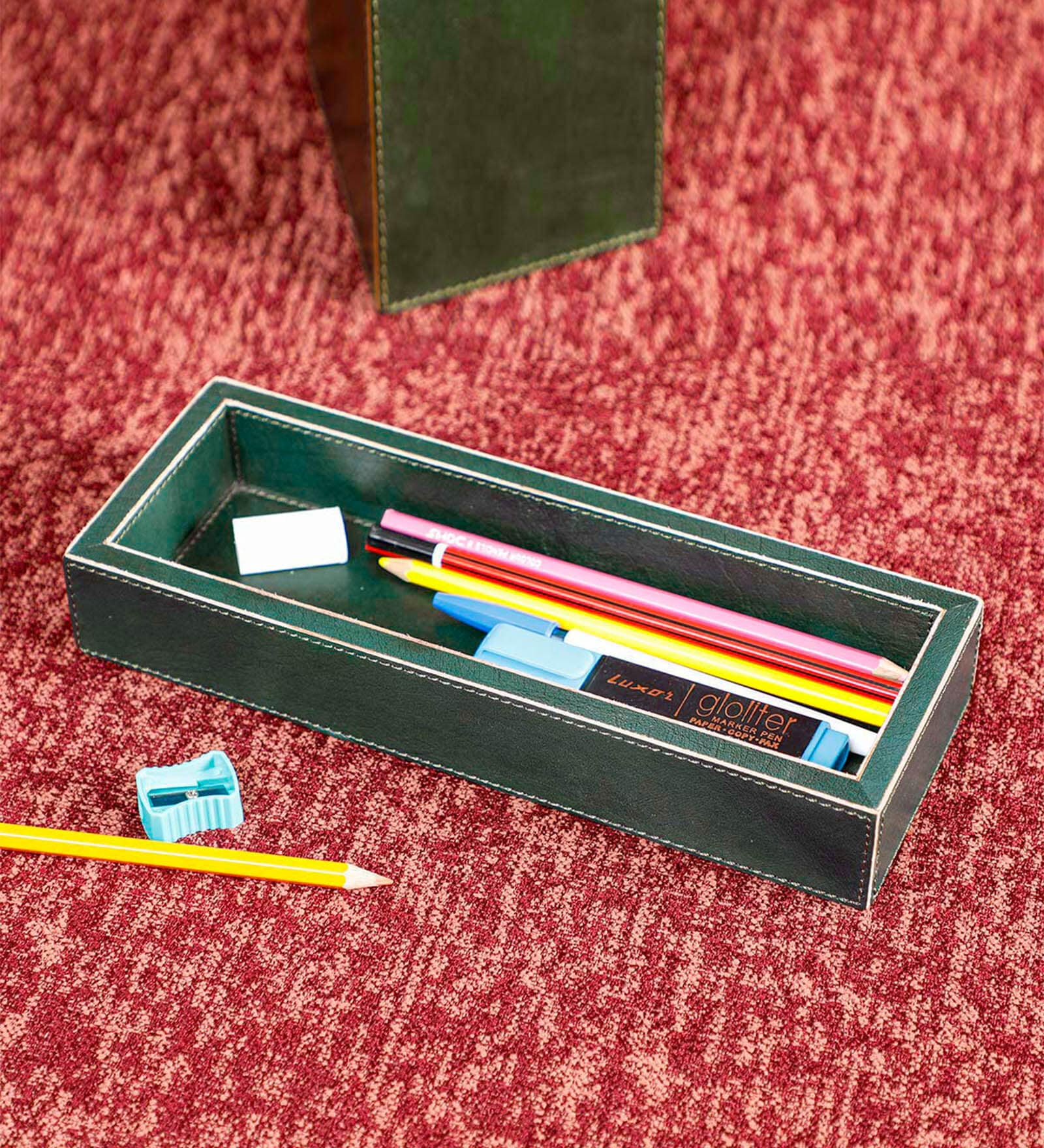 Rio Green Leather & MDF Pencil Tray