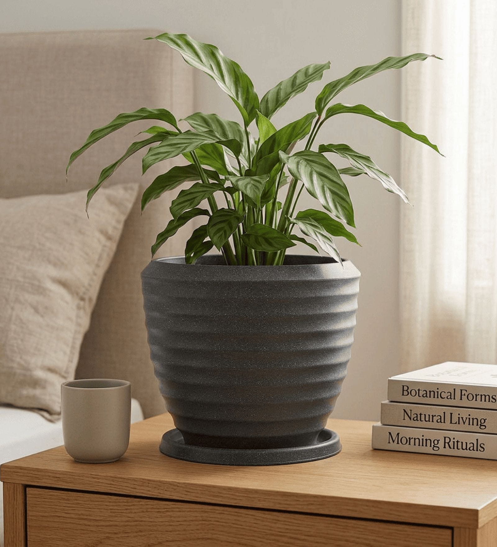 RIO Grey 12 Inch German Polymer Round Plant Container With Saucer