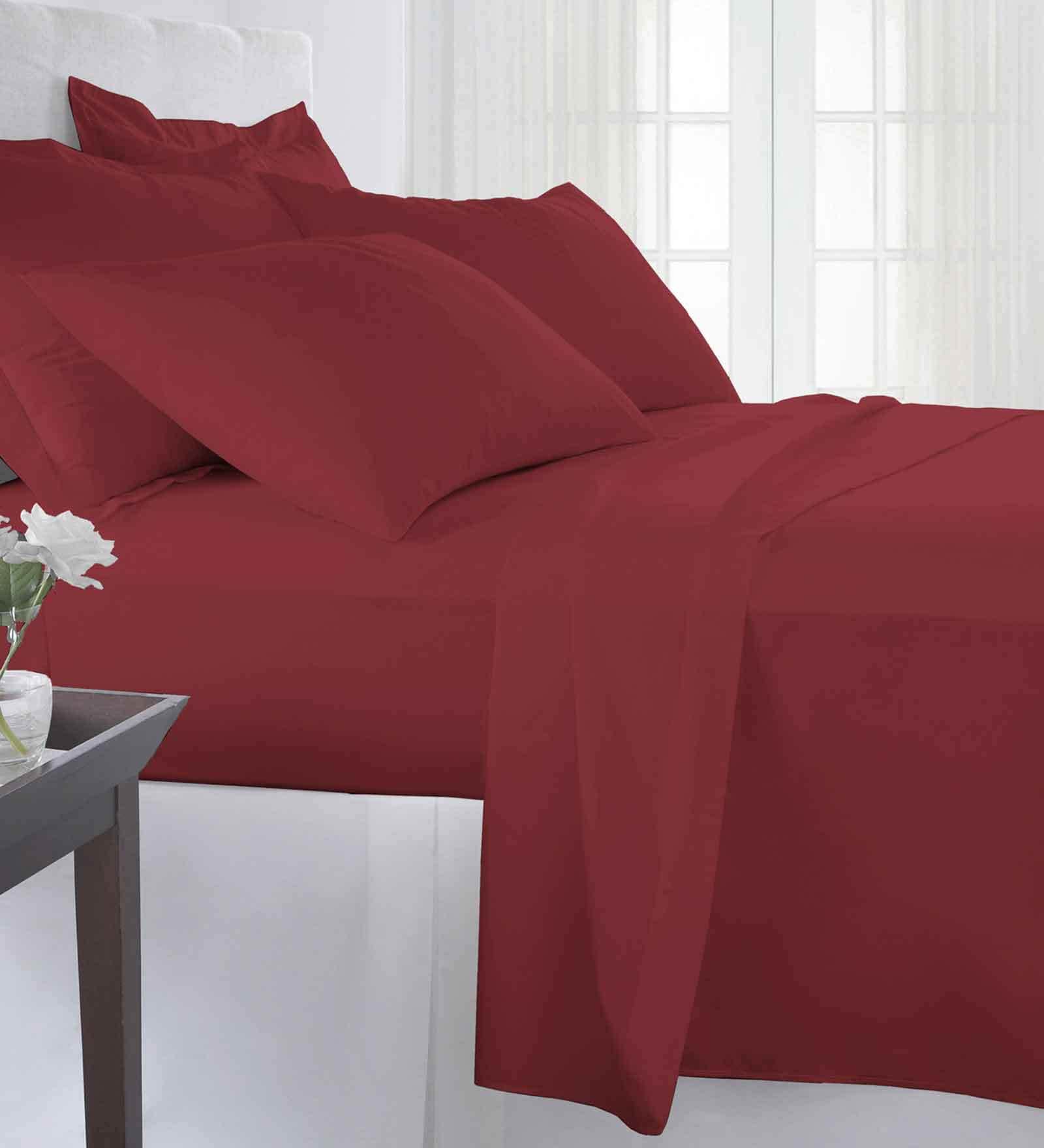 Rio Red Solid 400 TC 100% Cotton 1 Fitted Double King Size Bedsheet with 2 Pillow Covers