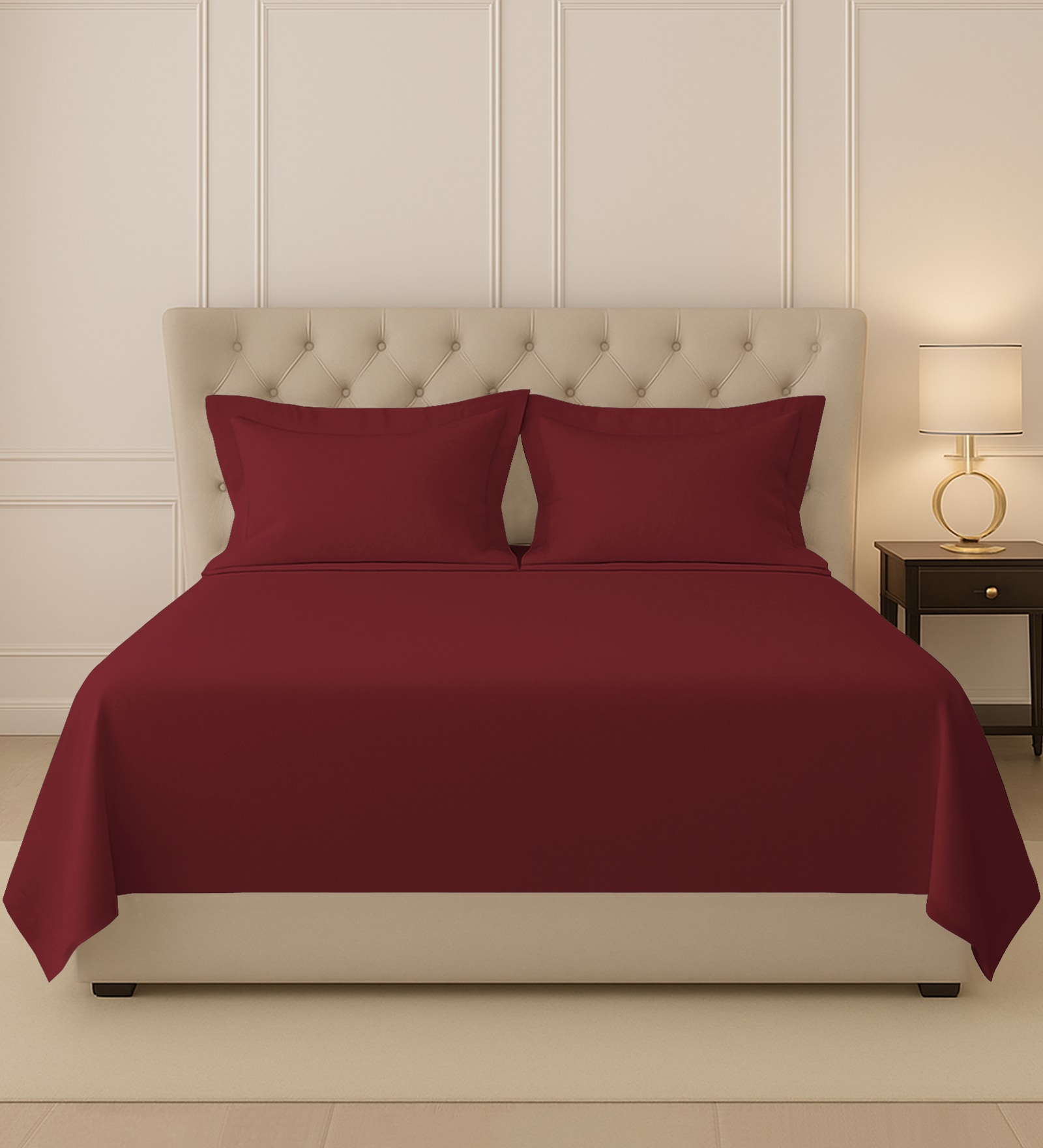 Rio Red Solid 400 TC Cotton King Sized Bedsheet with 2 Pillow Covers