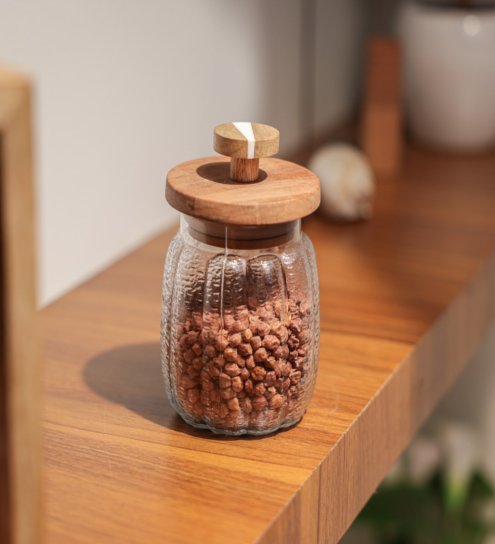 Ripple Glass Jar with Acacia Wood Lid & Resin Knob