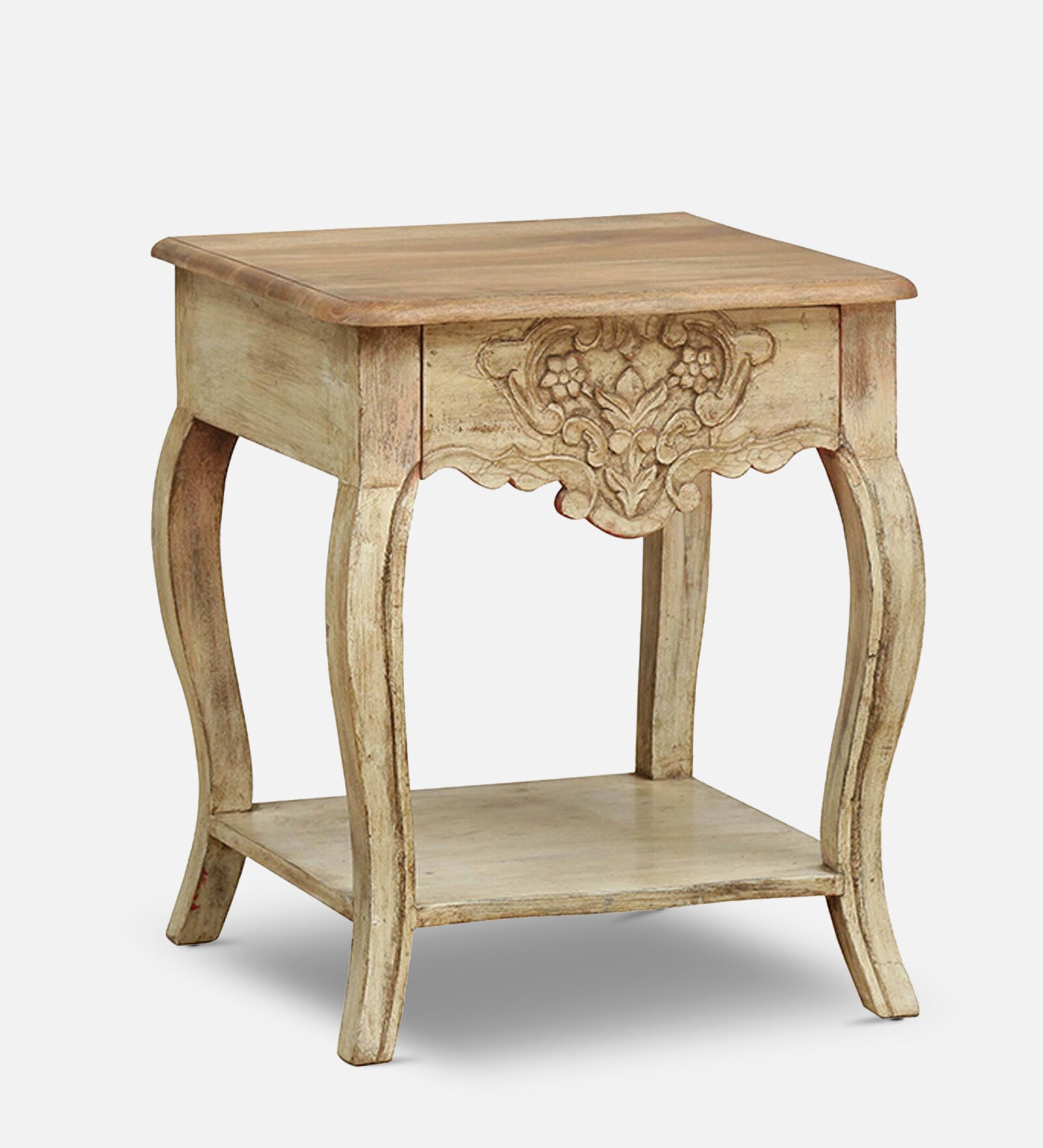 Risette Solid Wood Night Stand In Natural Mango Wood Colour