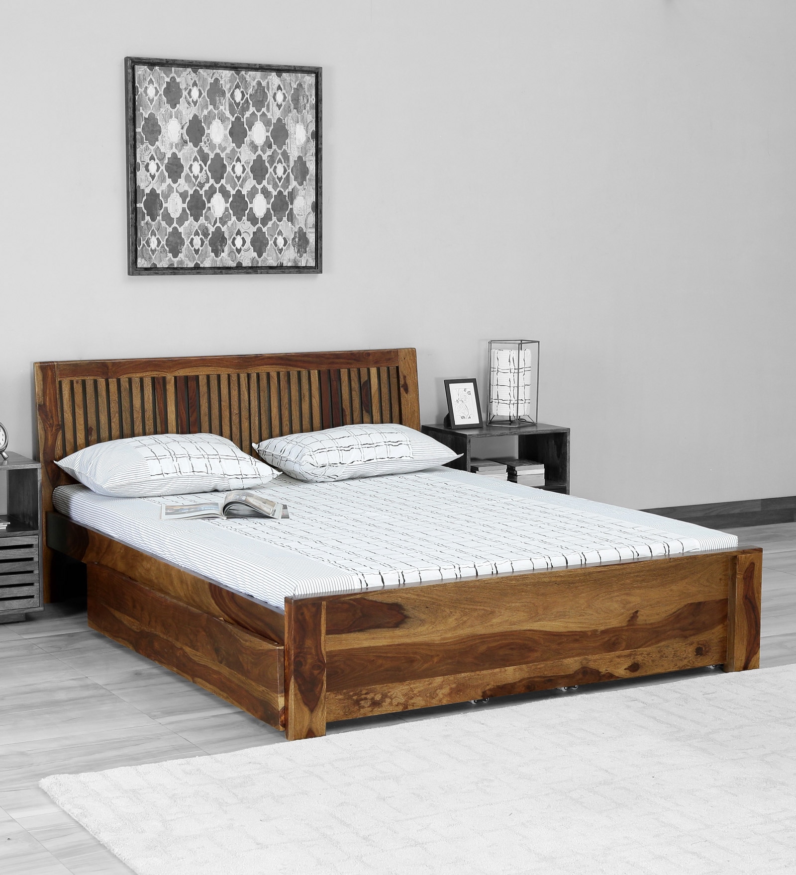 Buy Risner Sheesham Wood Queen Size Bed With Box Storage In Provincial ...