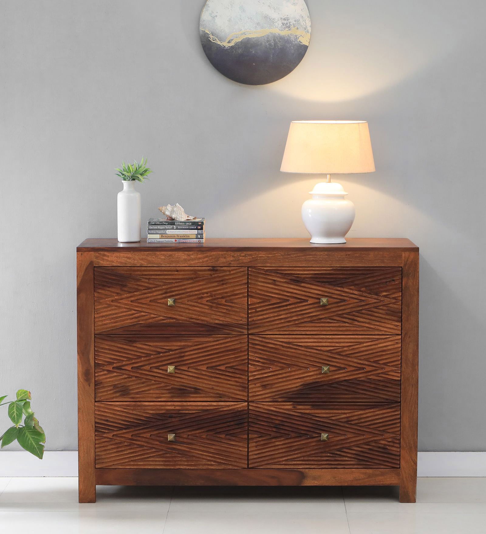 Ritmo Sheesham Wood Chest Of Drawers In Honey Oak Finish
