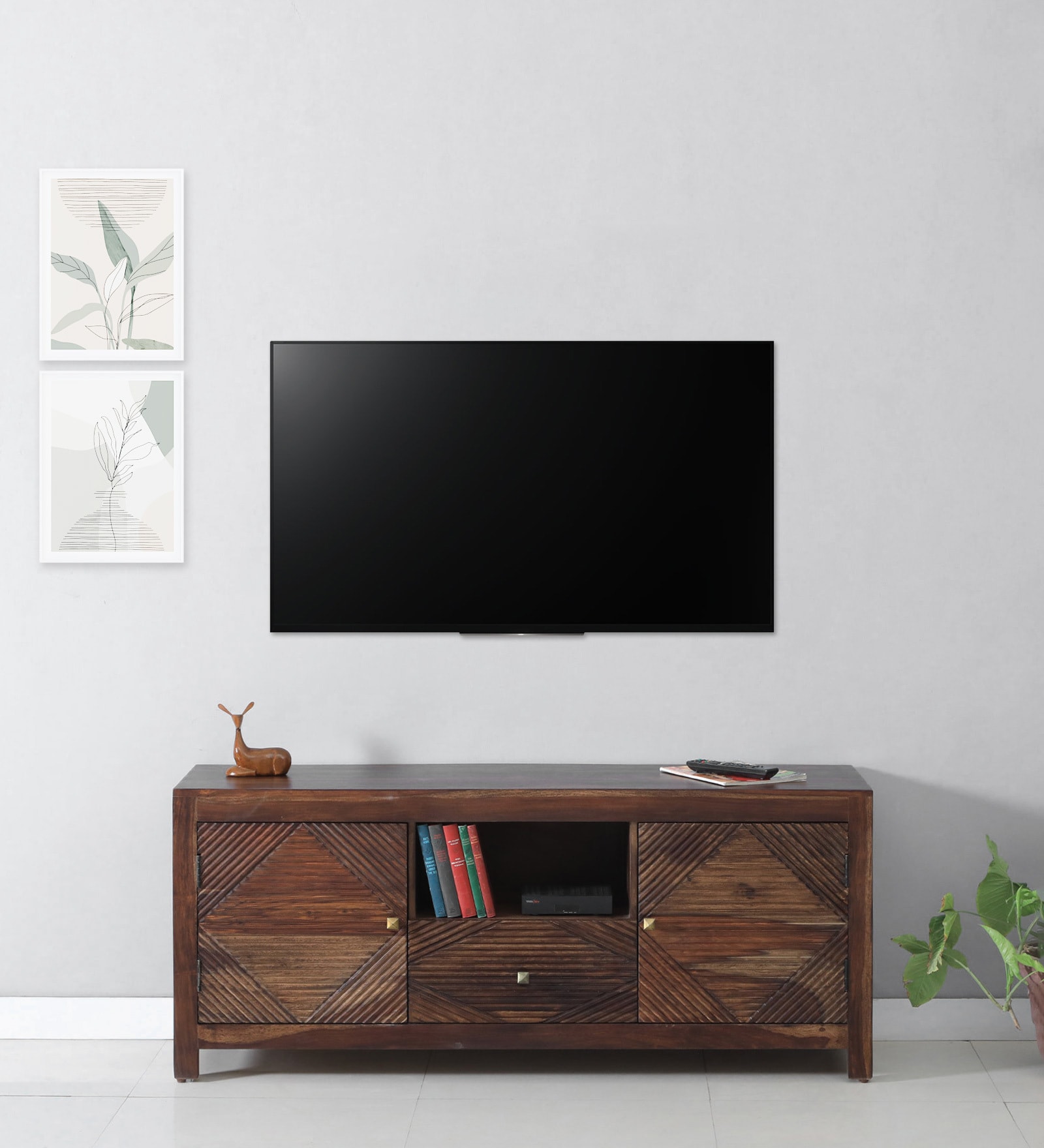 Ritmo Sheesham Wood TV Console In Provincial Teak Finish For TVs Up To 55"