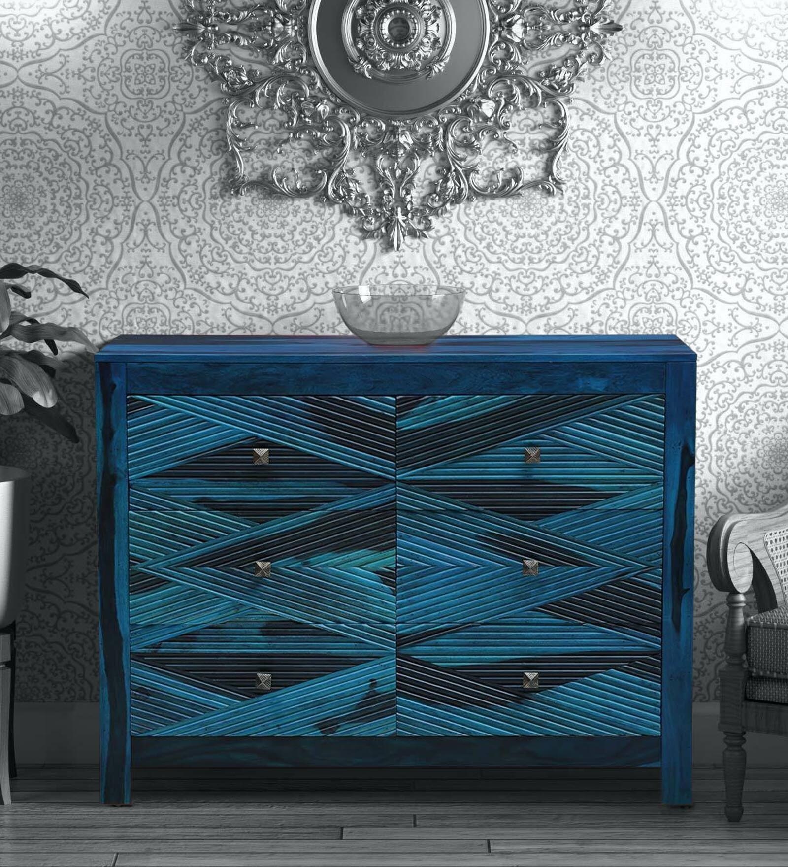 Ritmo Sheesham Wood Chest Of Drawers In Ocean Blue Finish