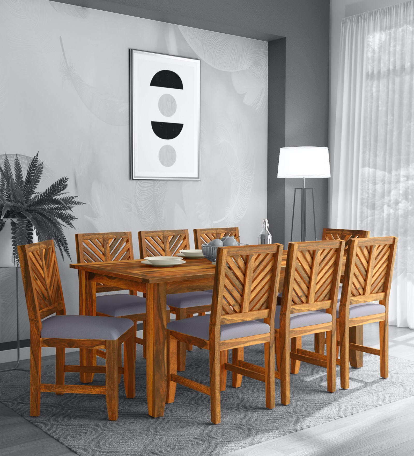 Buy Tourconing Sheesham Wood 8 Seater Dining Set In Rustic Teak Finish
