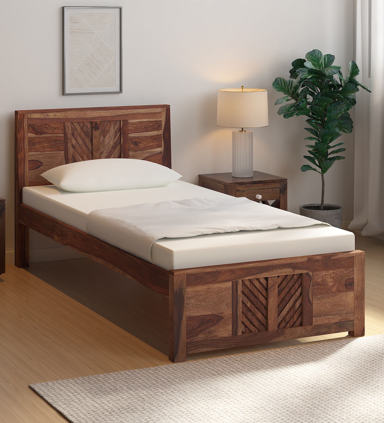 Tourconing Sheesham Wood Single Bed In Rustic Teak Finish