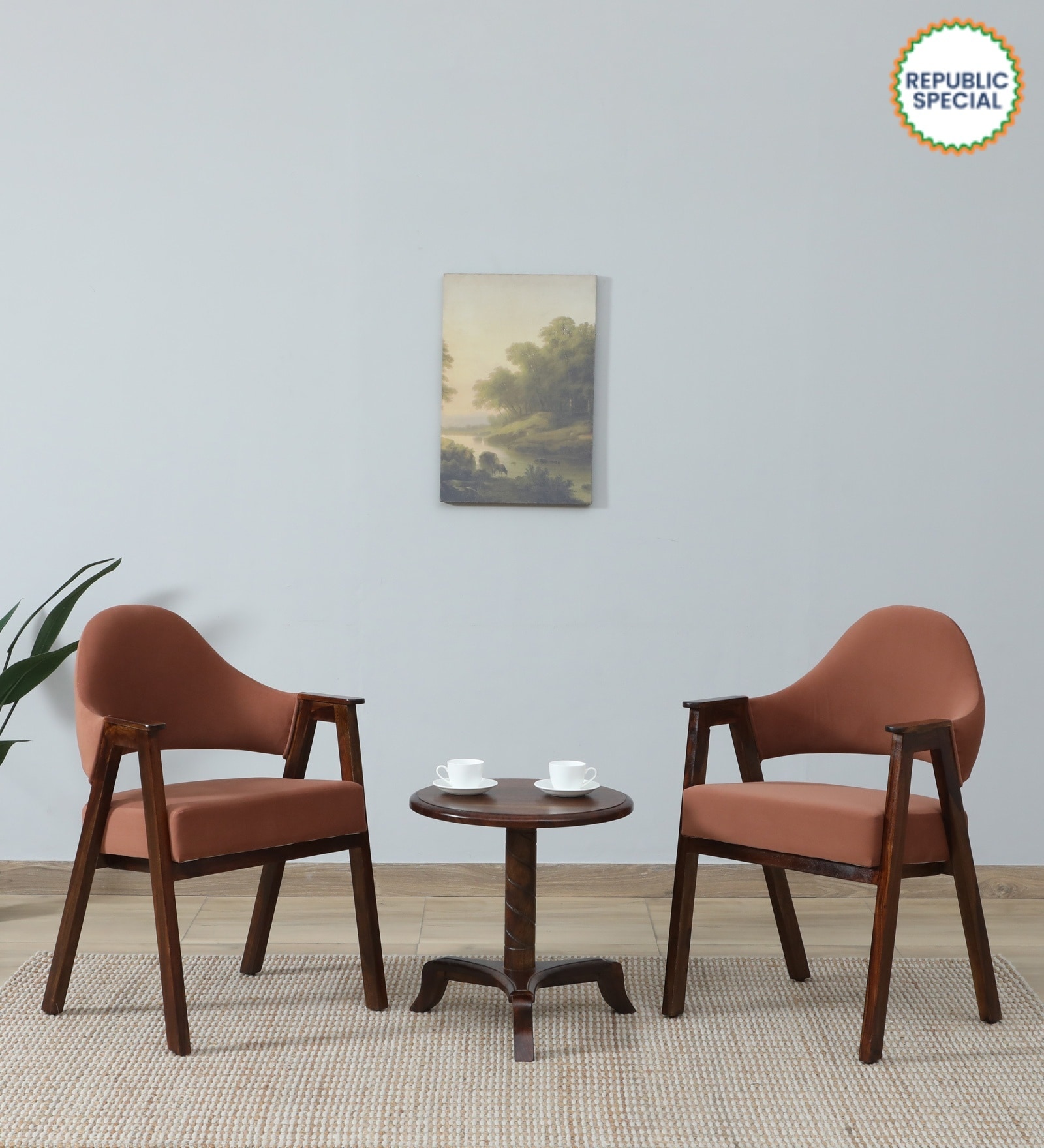 Ritzing Sheesham Wood Coffee Table Set In Provincial Teak Finish And Mocha Mousse Colour