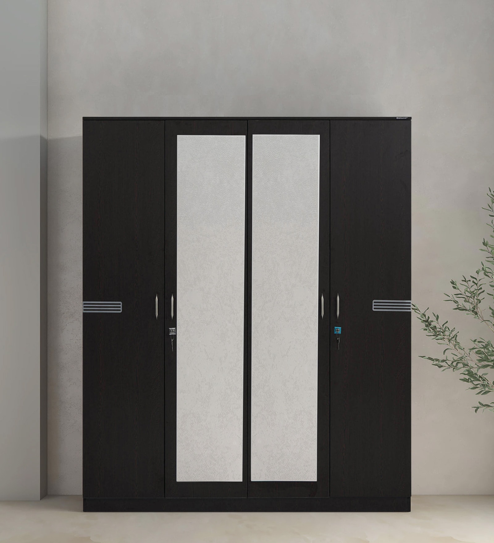 Riva 4 Door Wardrobe In New Wenge Finish With Mirror With Drawer