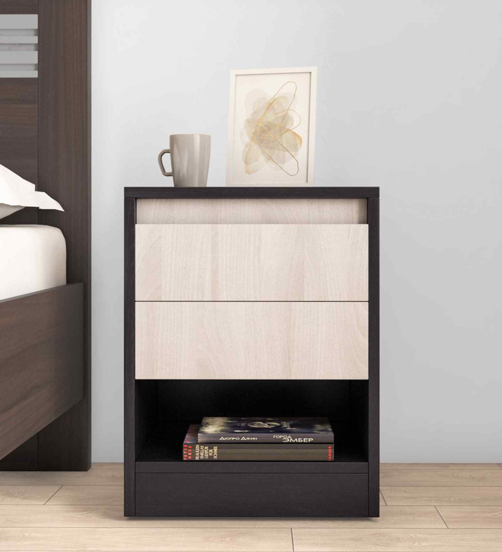 Riva Bedside Table In Wenge & Sonoma Oak Finish
