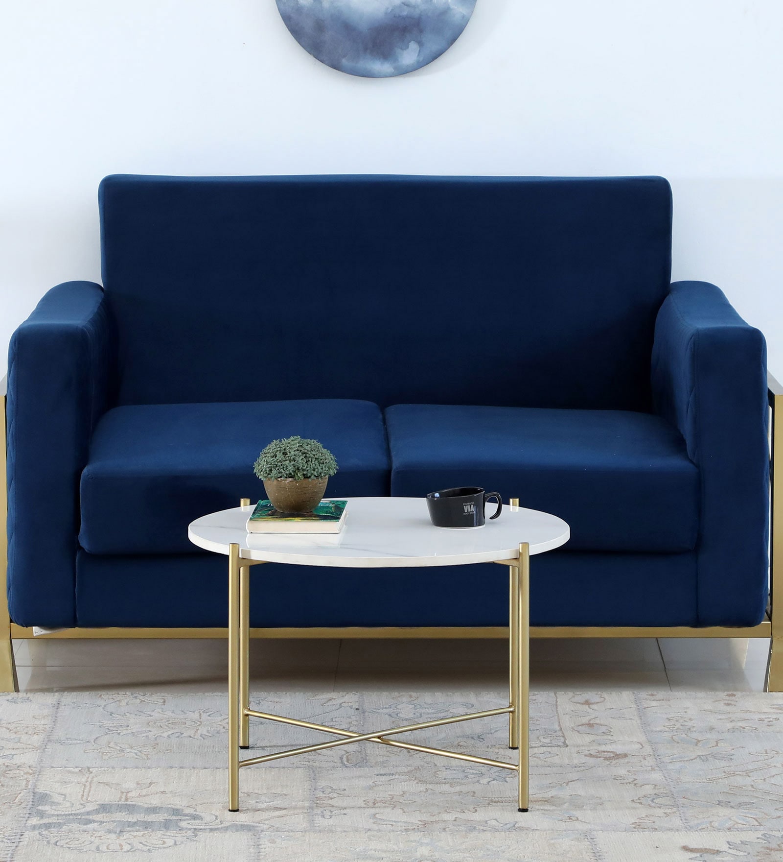 Riva Metal Coffee Table In Gold Colour With Porcelain Top