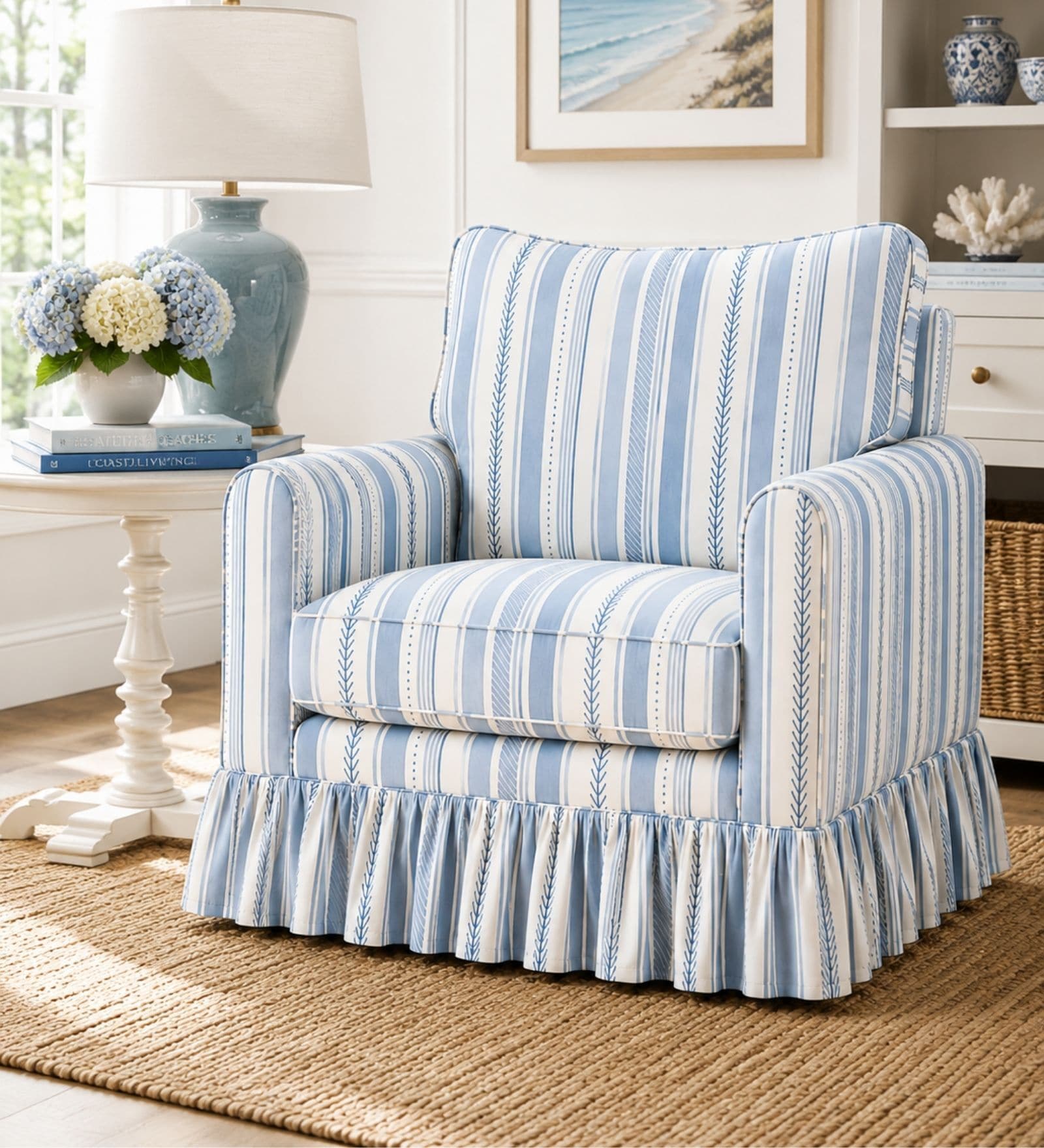 Rivela 1 Seater Sofa With Teak Wood  And Suede Fabric In Lightblue Colour