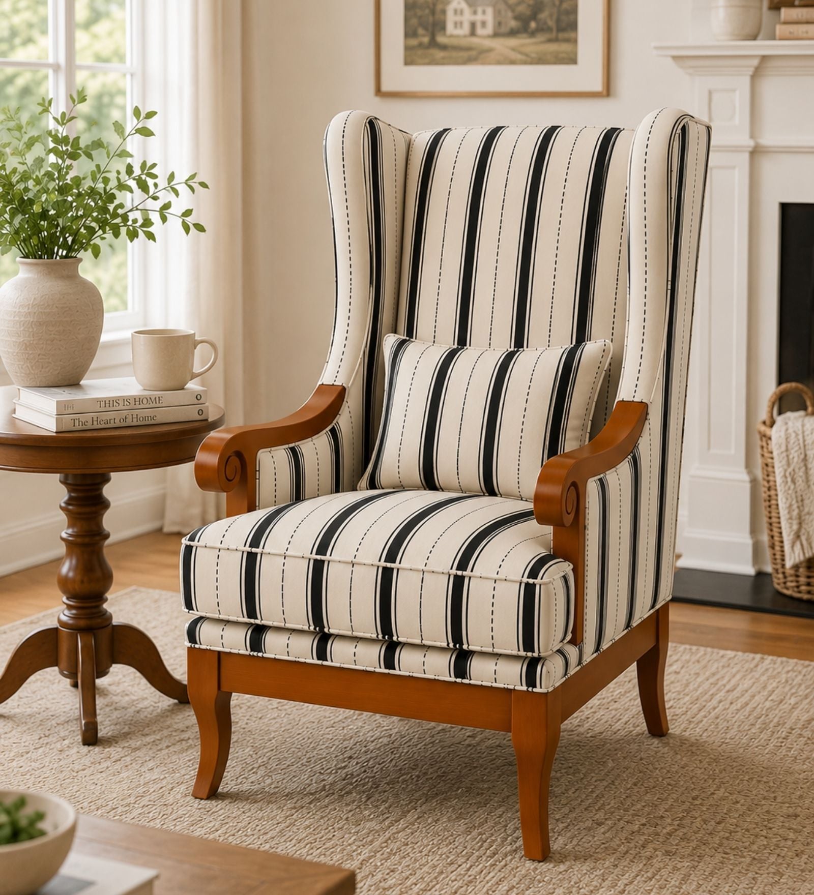 Riven Teak Wood Wing Chair With Suede Fabric In White Colour Riven Teak Wood Wing Chair With Suede Fabric In White Colour
