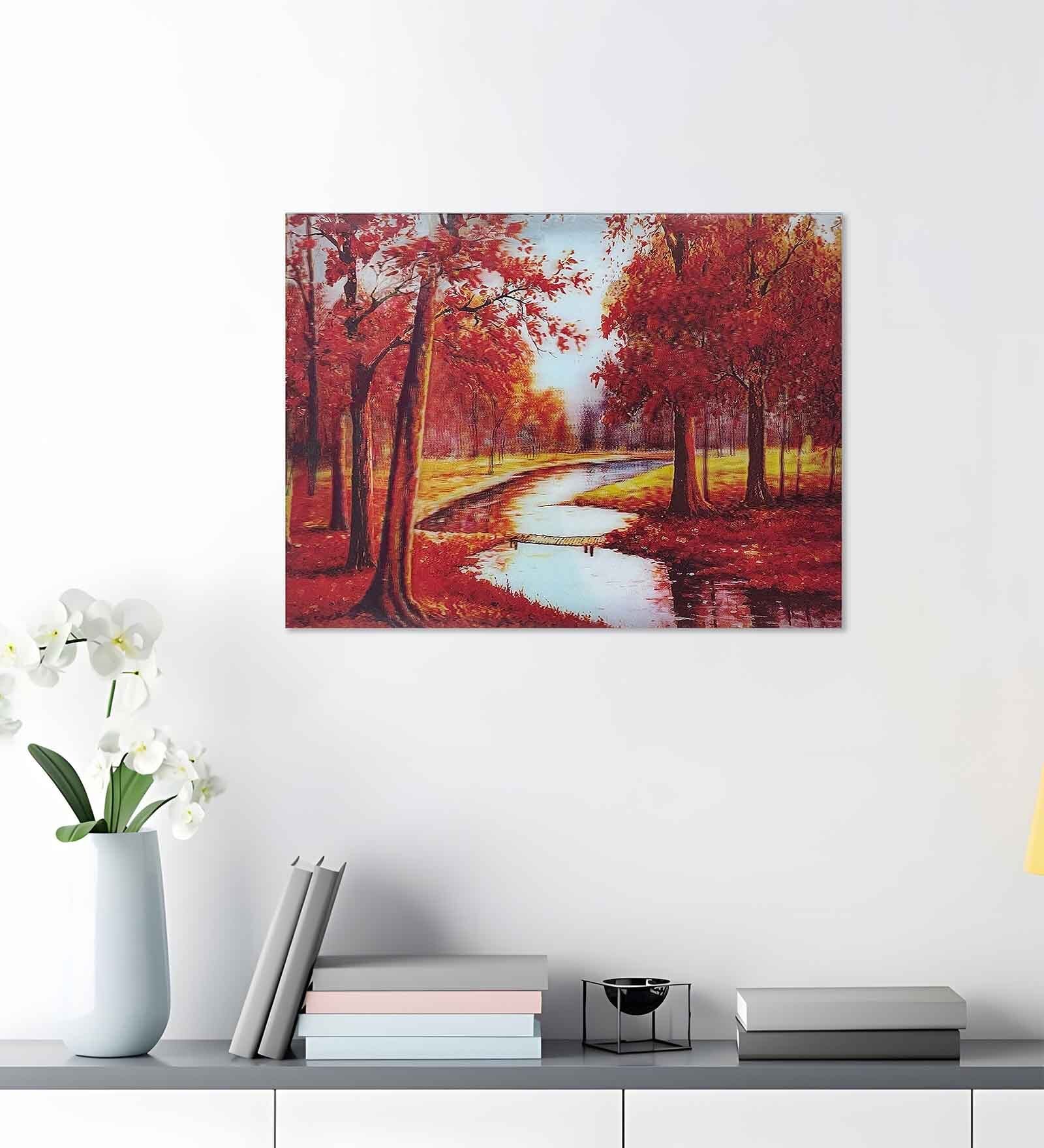 River Way in the Forest Painting, Wall Art Print 5D/3D Poster for Home
