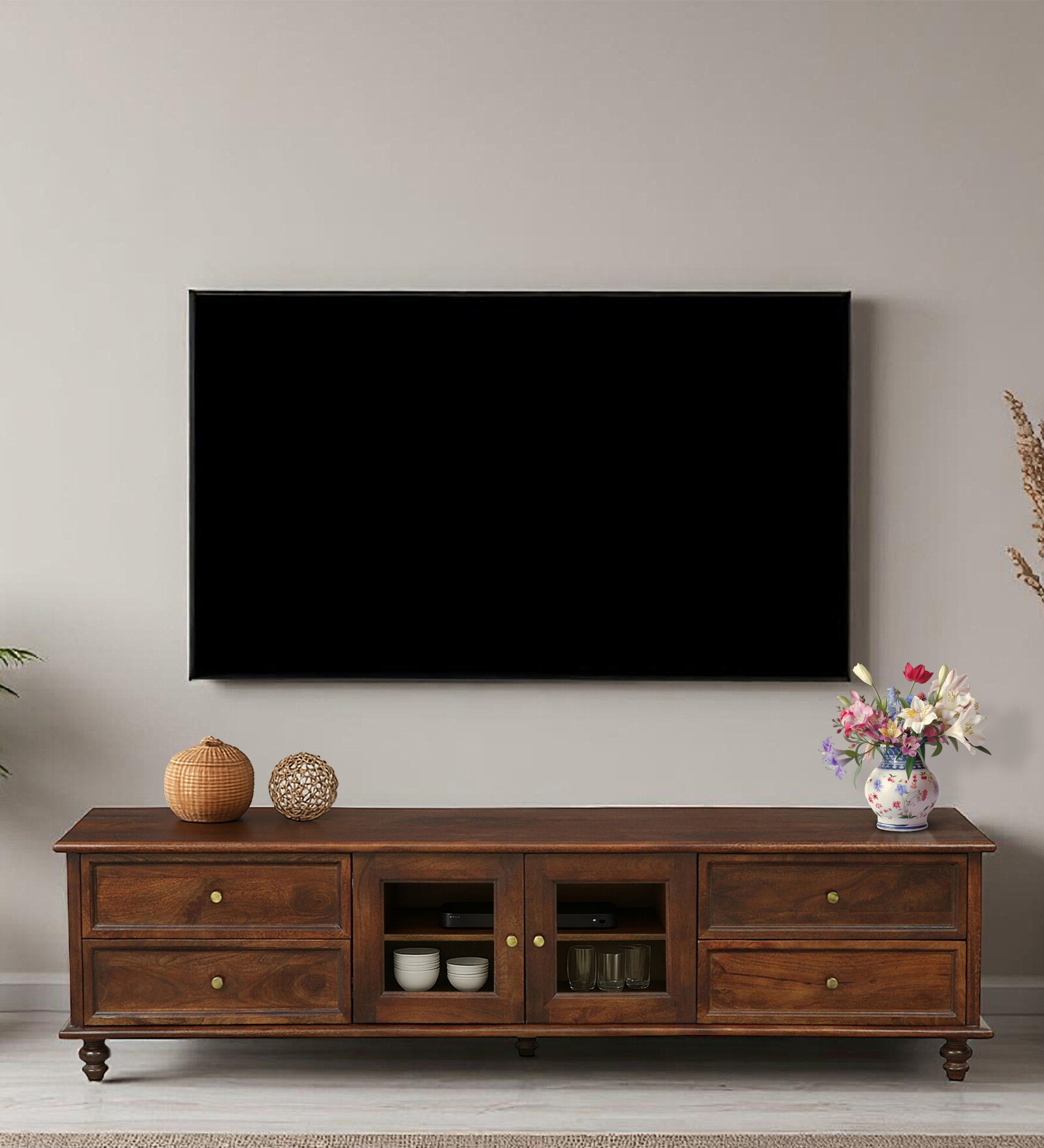 Riveria  Mango Wood Two Door Four Drawer Tv Console In Tubbaq finish